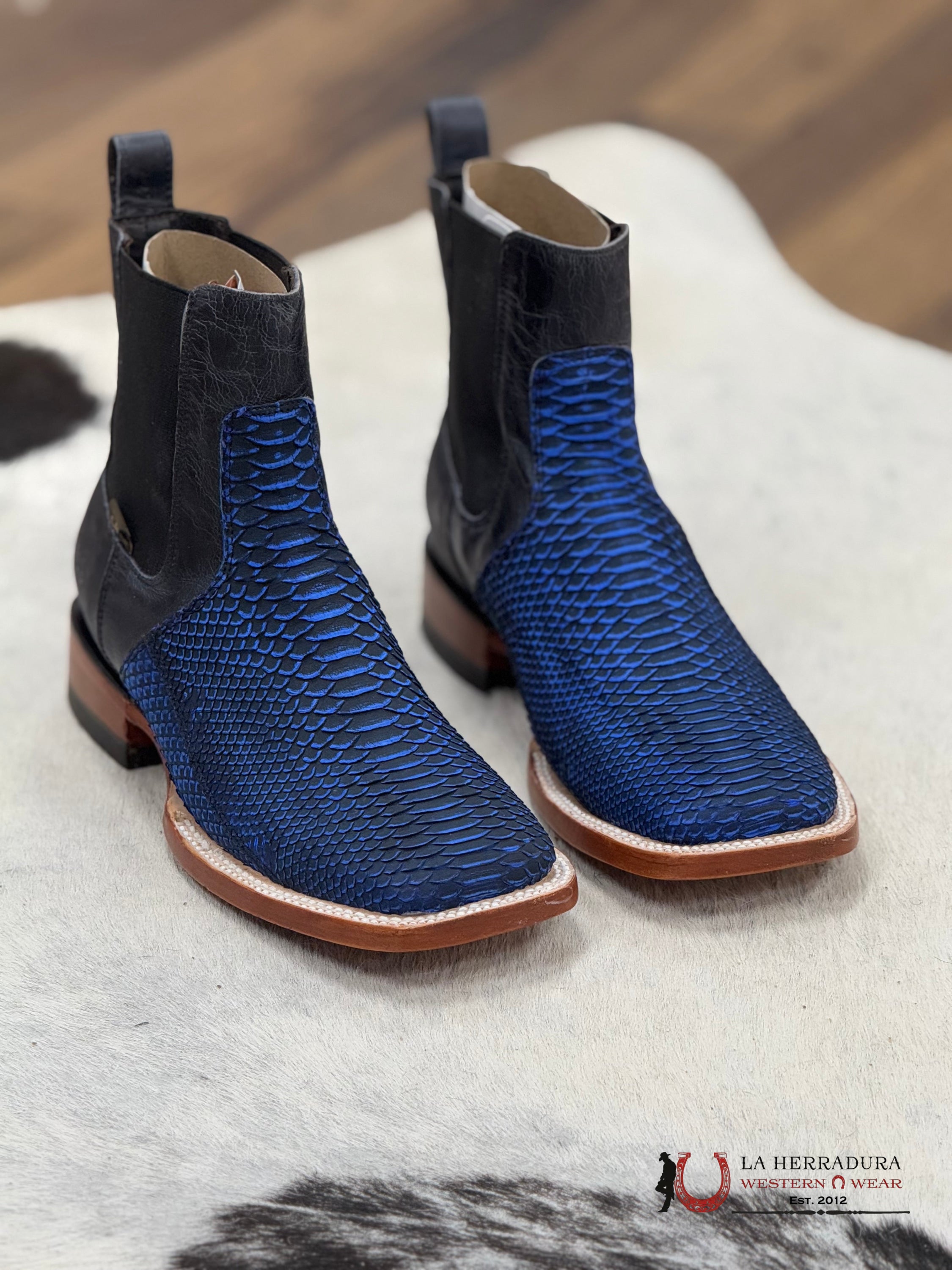 Caval Short Boot Exotic Python Azul Botas Hombres