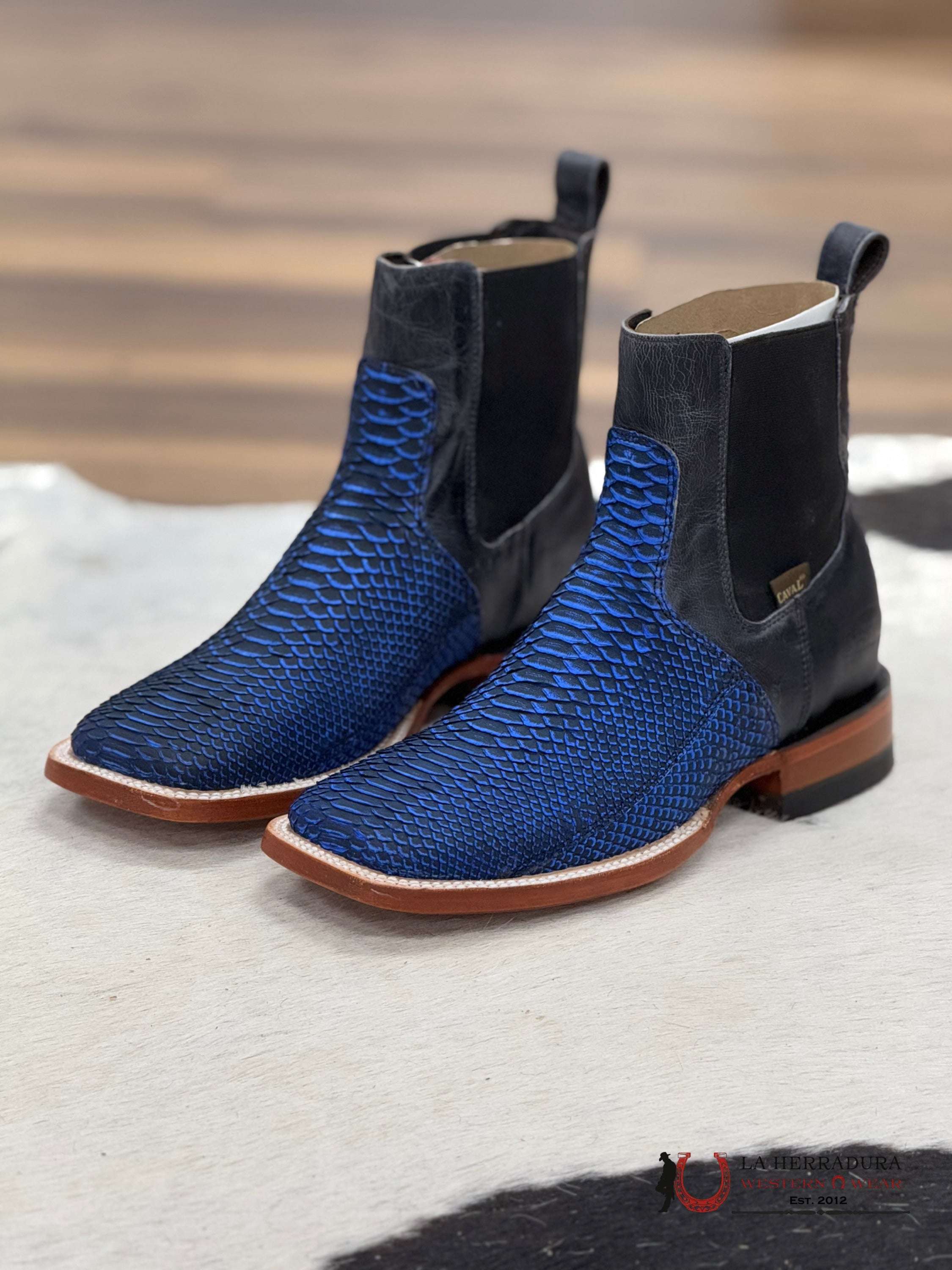 Caval Short Boot Exotic Python Azul Botas Hombres