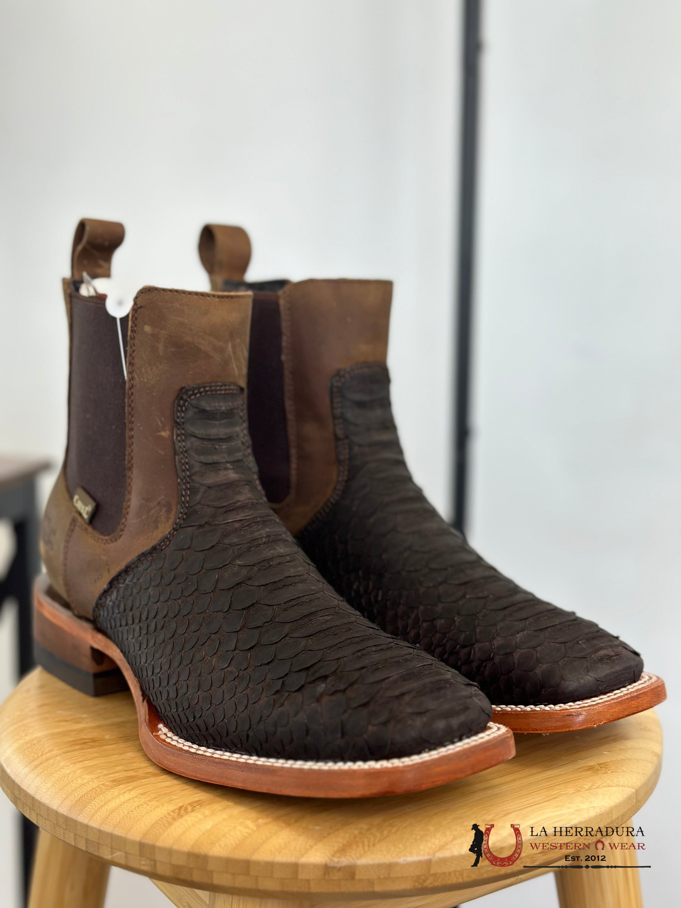 Caval Short Boot Piton Nobuck Brown Crazy Horse Botas Hombres