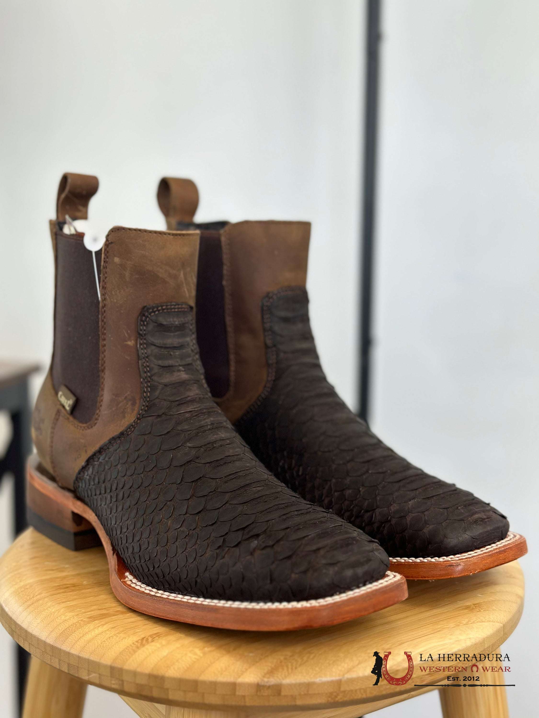 Caval Short Boot Piton Nobuck Brown Crazy Horse Botas Hombres