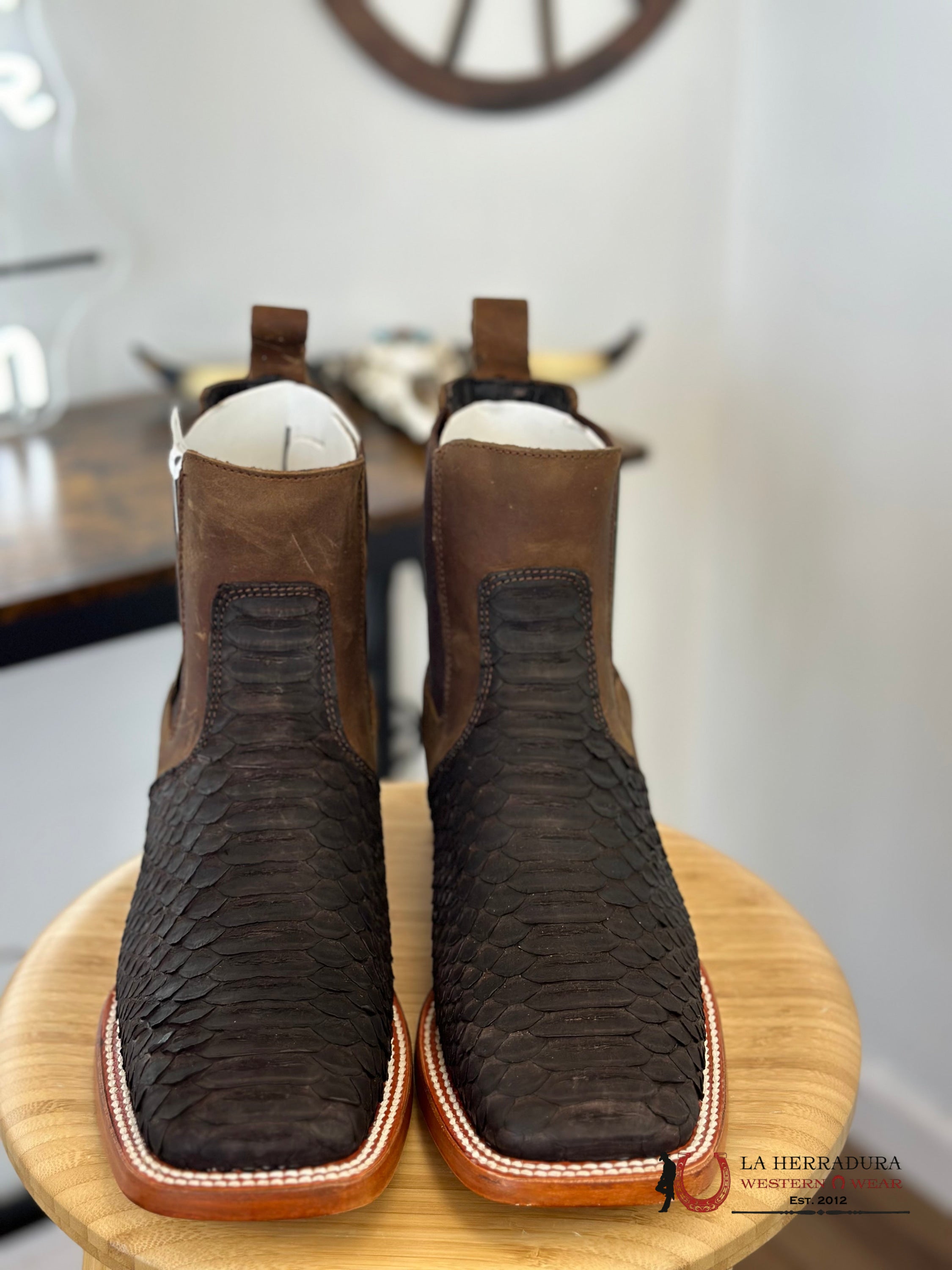 Caval Short Boot Piton Nobuck Brown Crazy Horse Botas Hombres