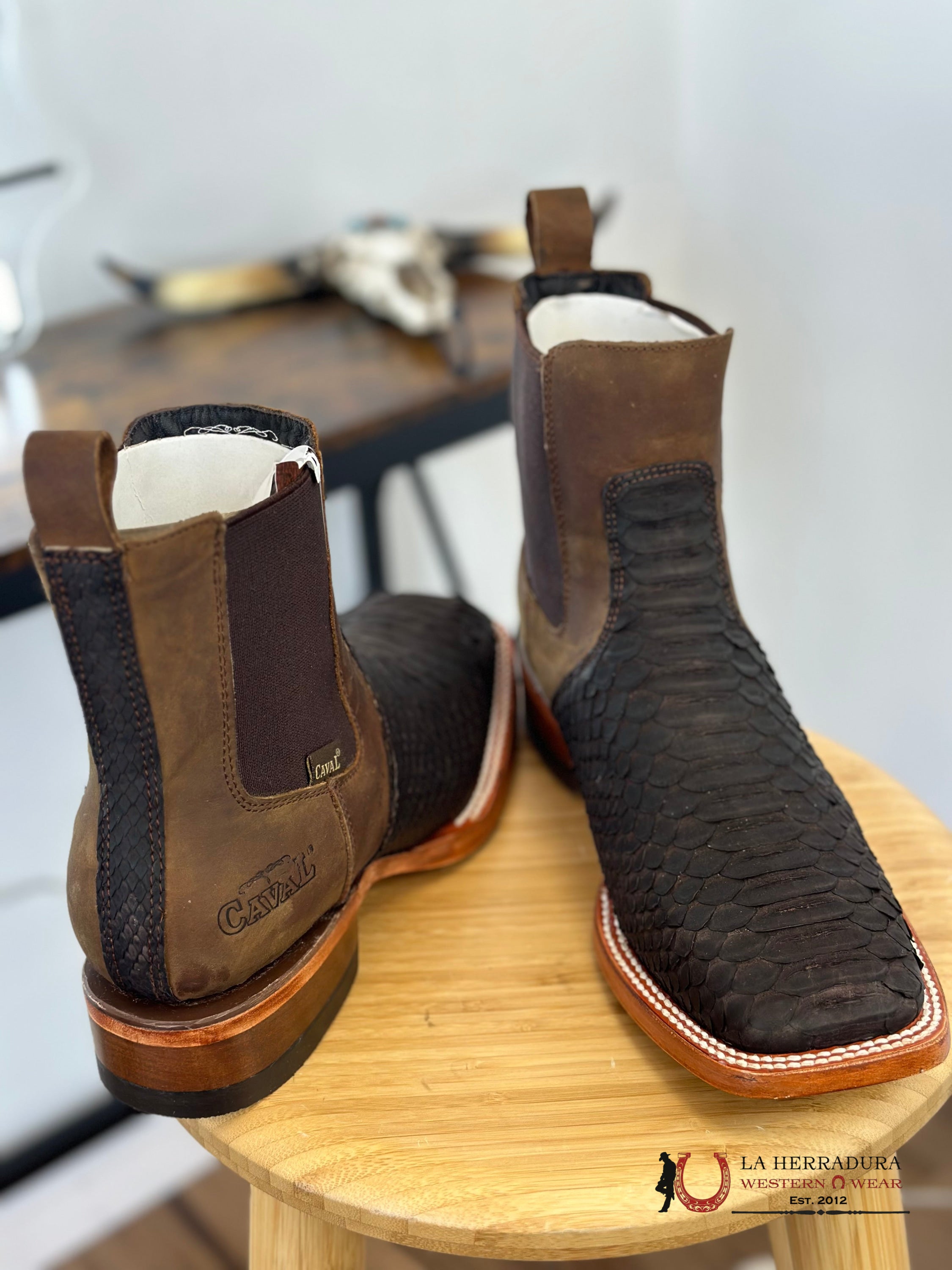 Caval Short Boot Piton Nobuck Brown Crazy Horse Botas Hombres