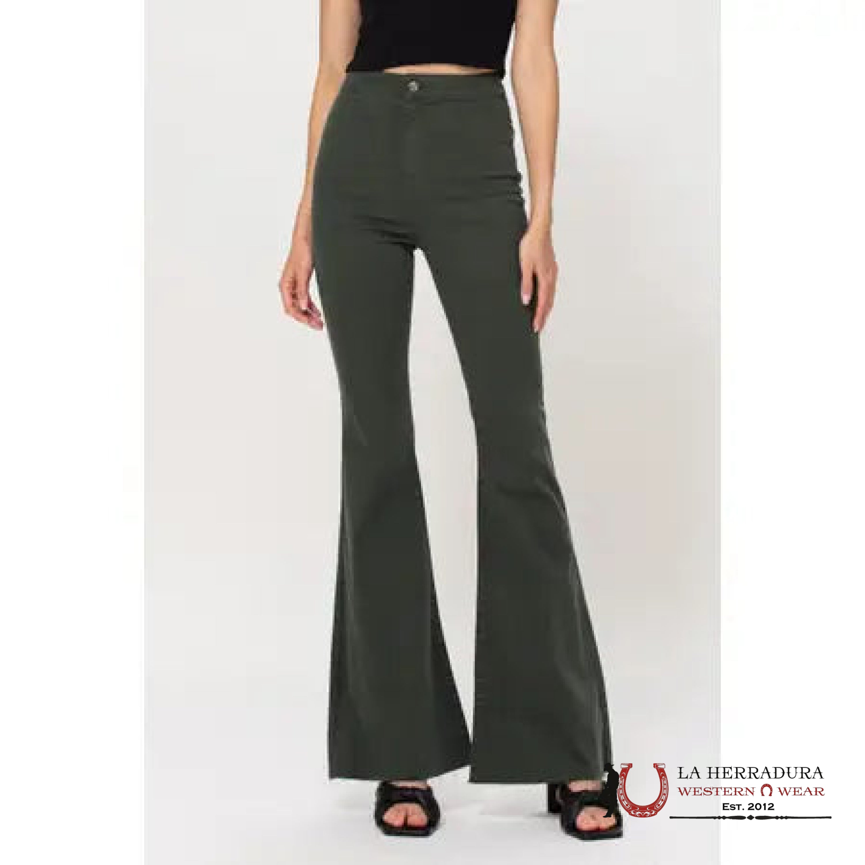 Cello High Rise Olive Green Flare Jean Rock&Roll Jeans Women