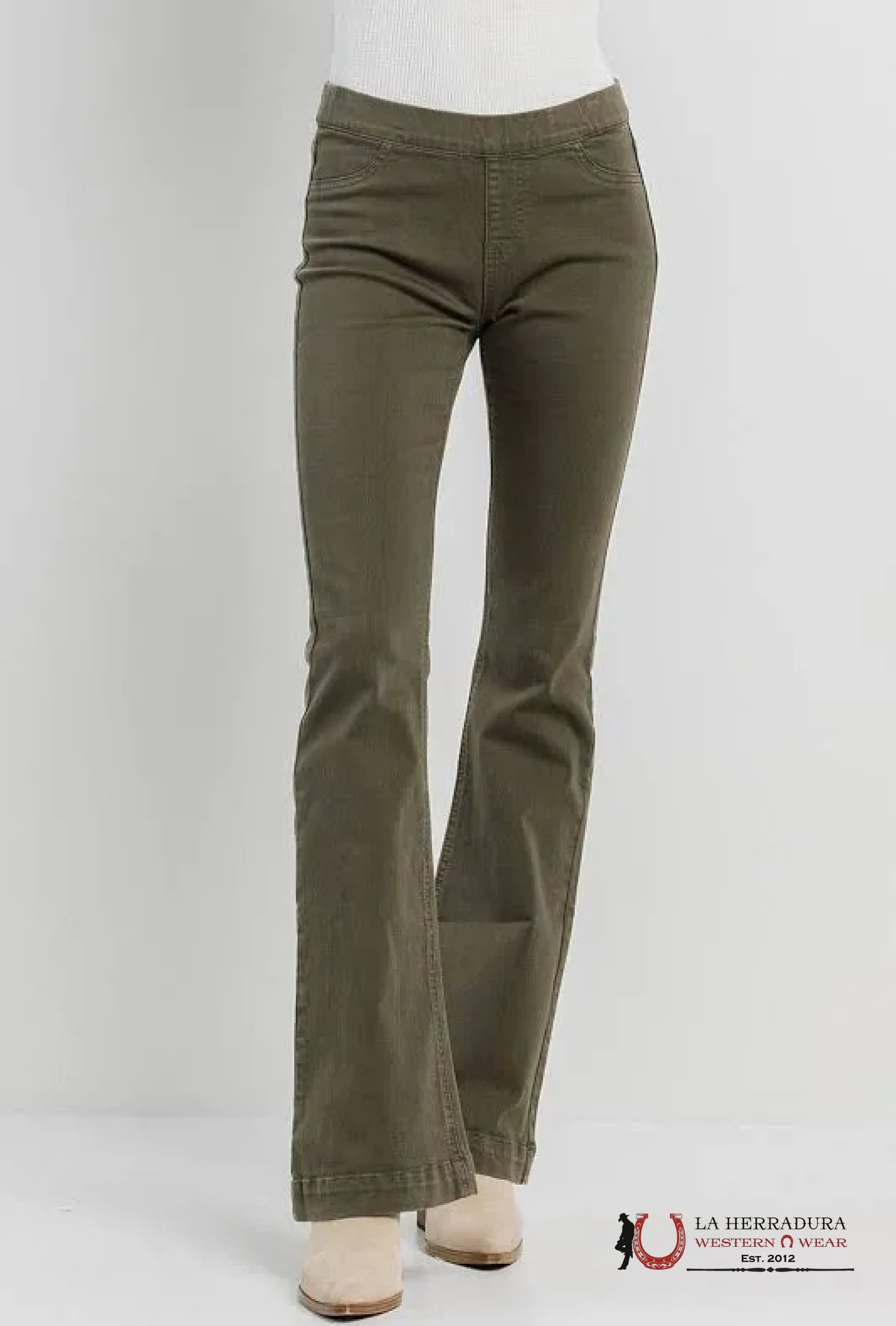 Cello High Rise Olive Green Flare Jean Rock&Roll Jeans Women