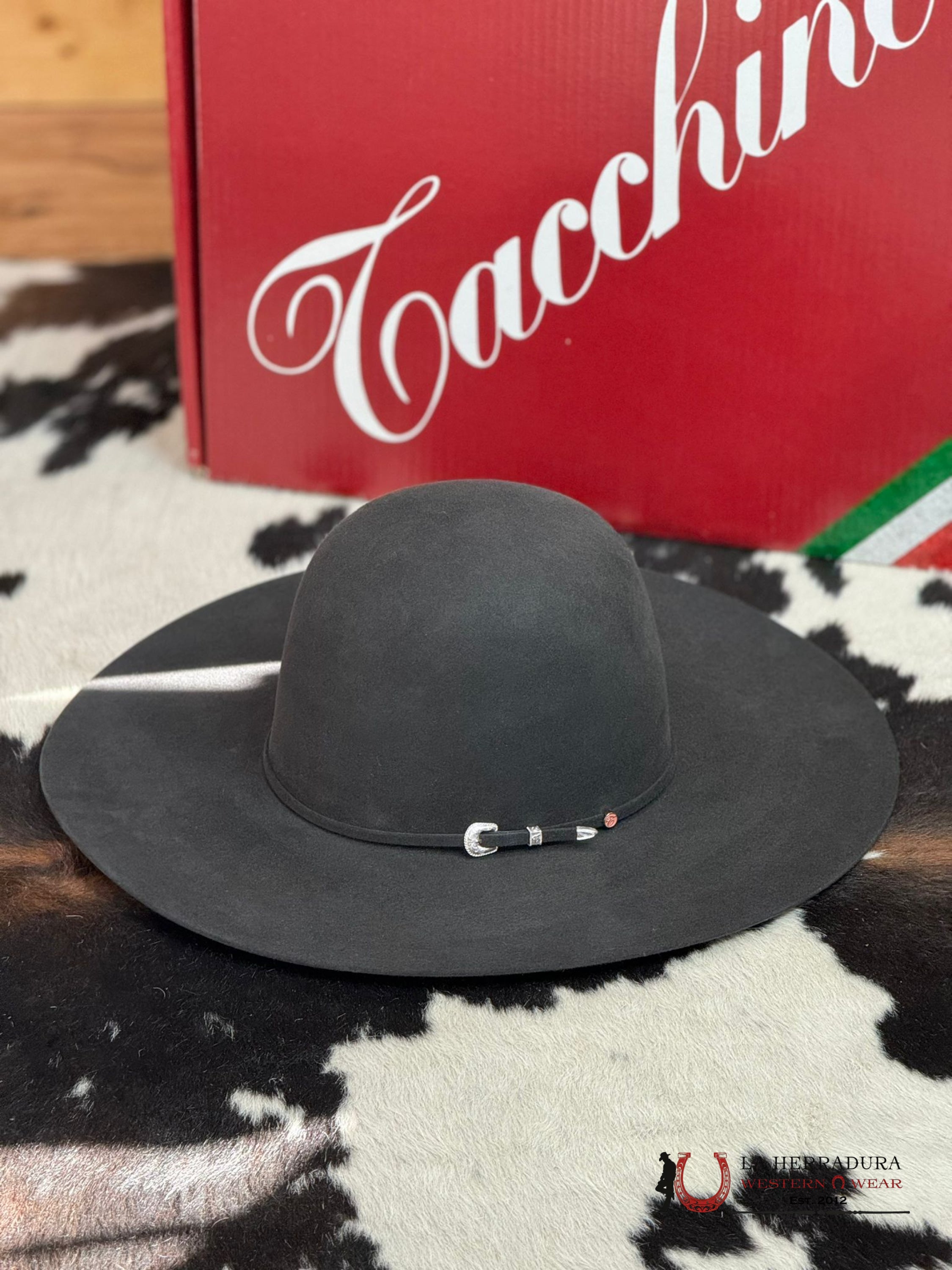 Mens Tacchino Open Crown Felt Hat Charcoal 30X Tejana
