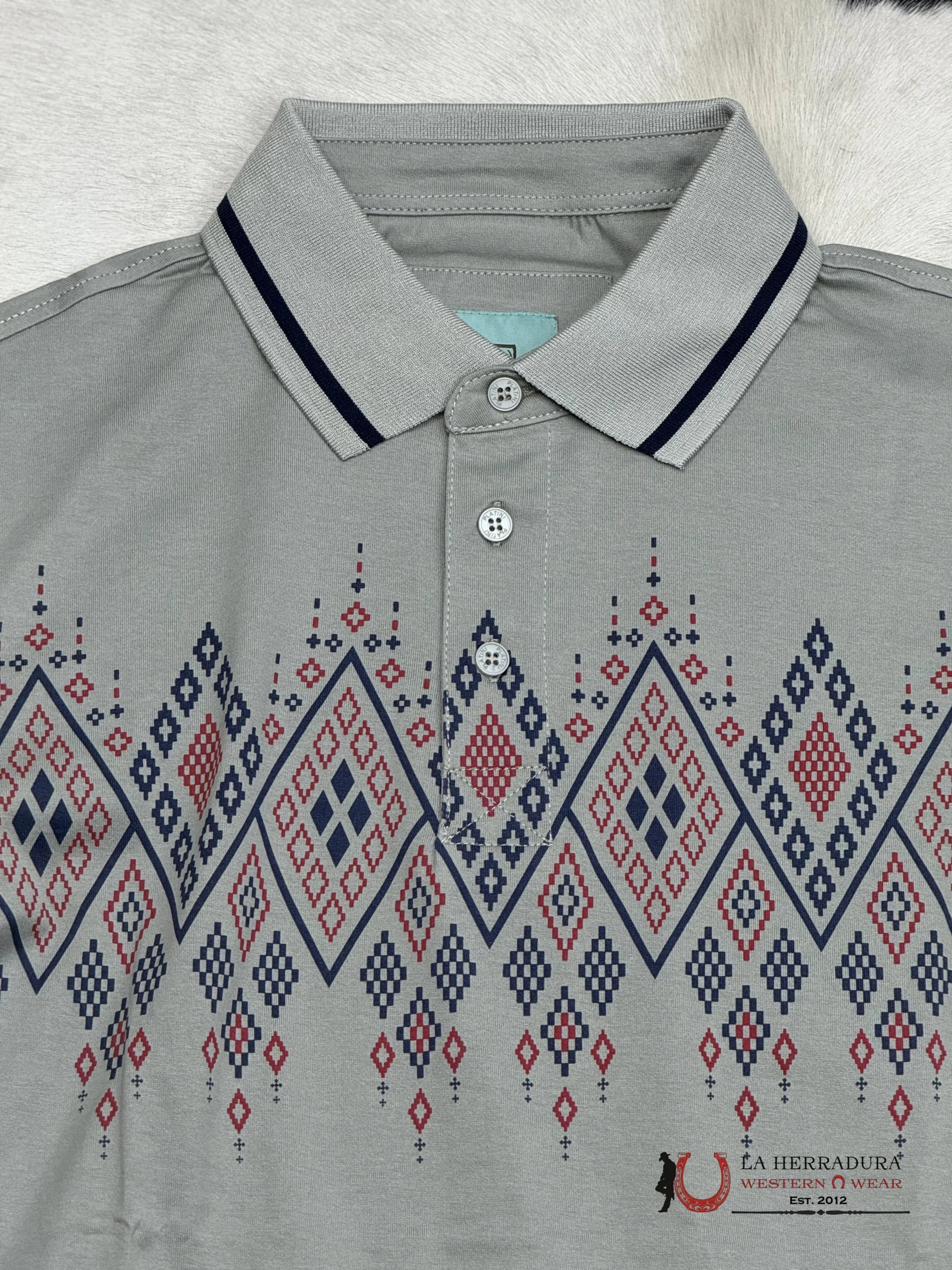 Charcoal Polo Aztec Short Sleeve Shirt Grey Ropa Hombres