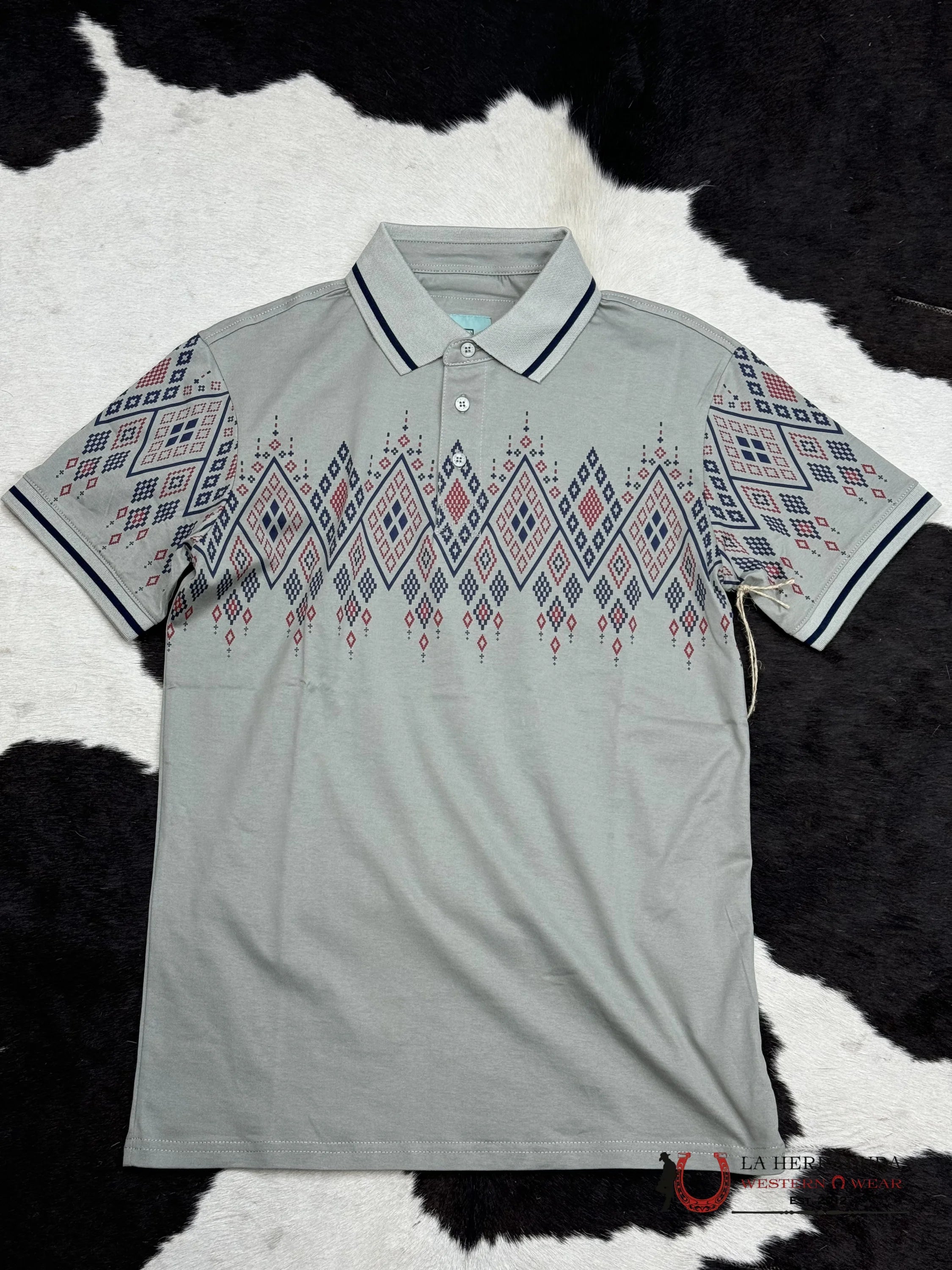 Charcoal Polo Aztec Short Sleeve Shirt Grey Ropa Hombres