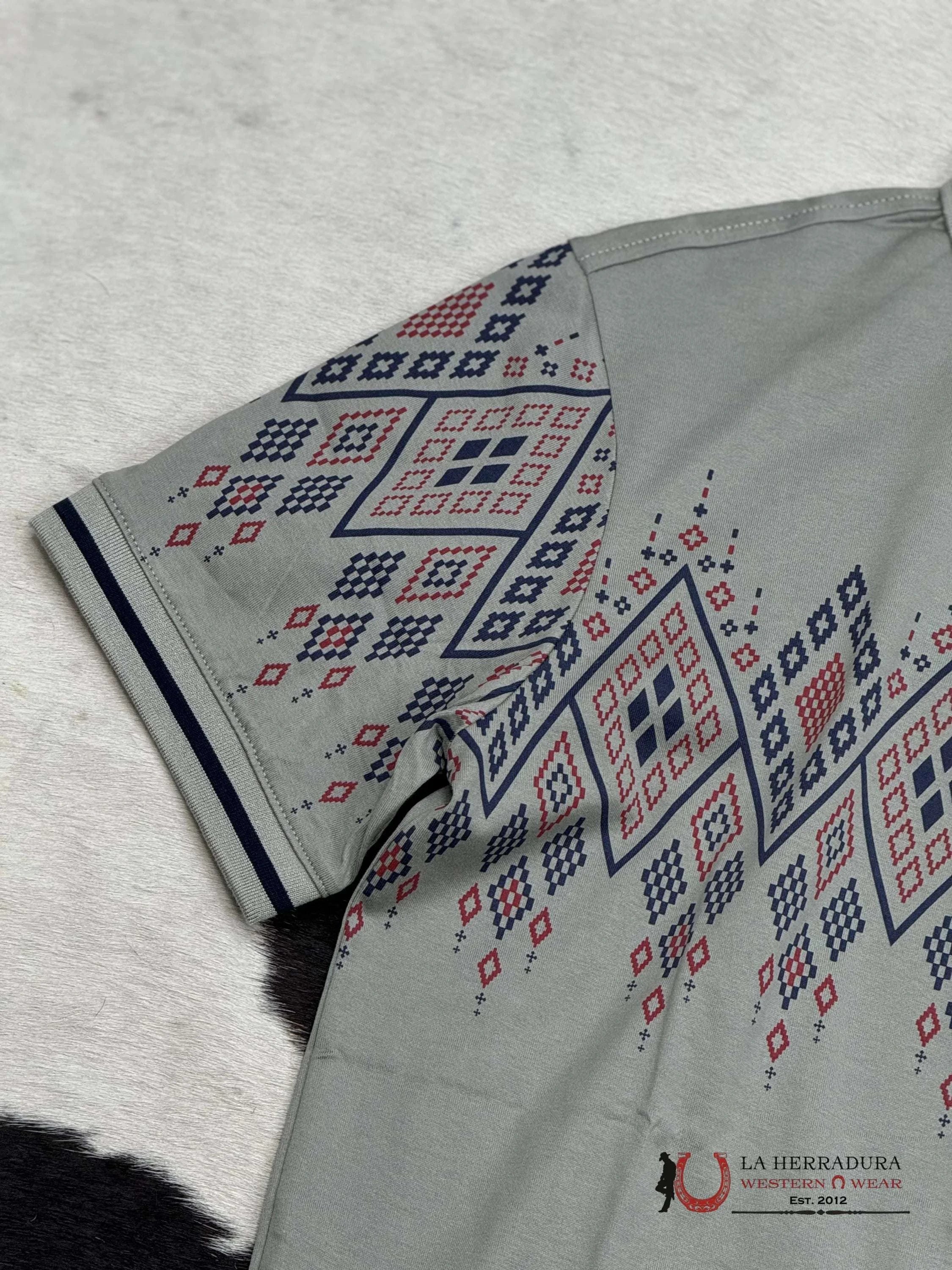 Charcoal Polo Aztec Short Sleeve Shirt Grey Ropa Hombres