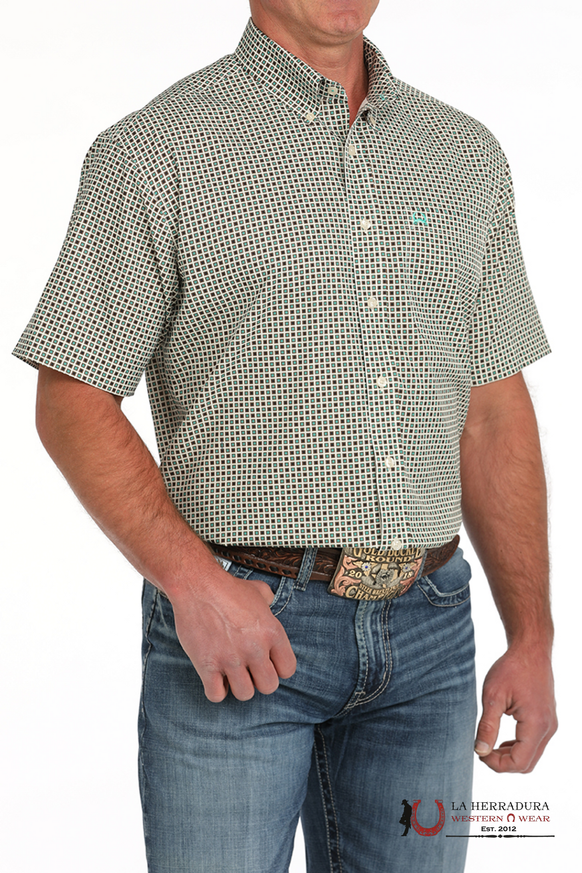 CINCH ARENAFLEX CREAM GEO PRINT - MENS SHORT SLEEVE SHIRT - 4148 ROPA HOMBRES