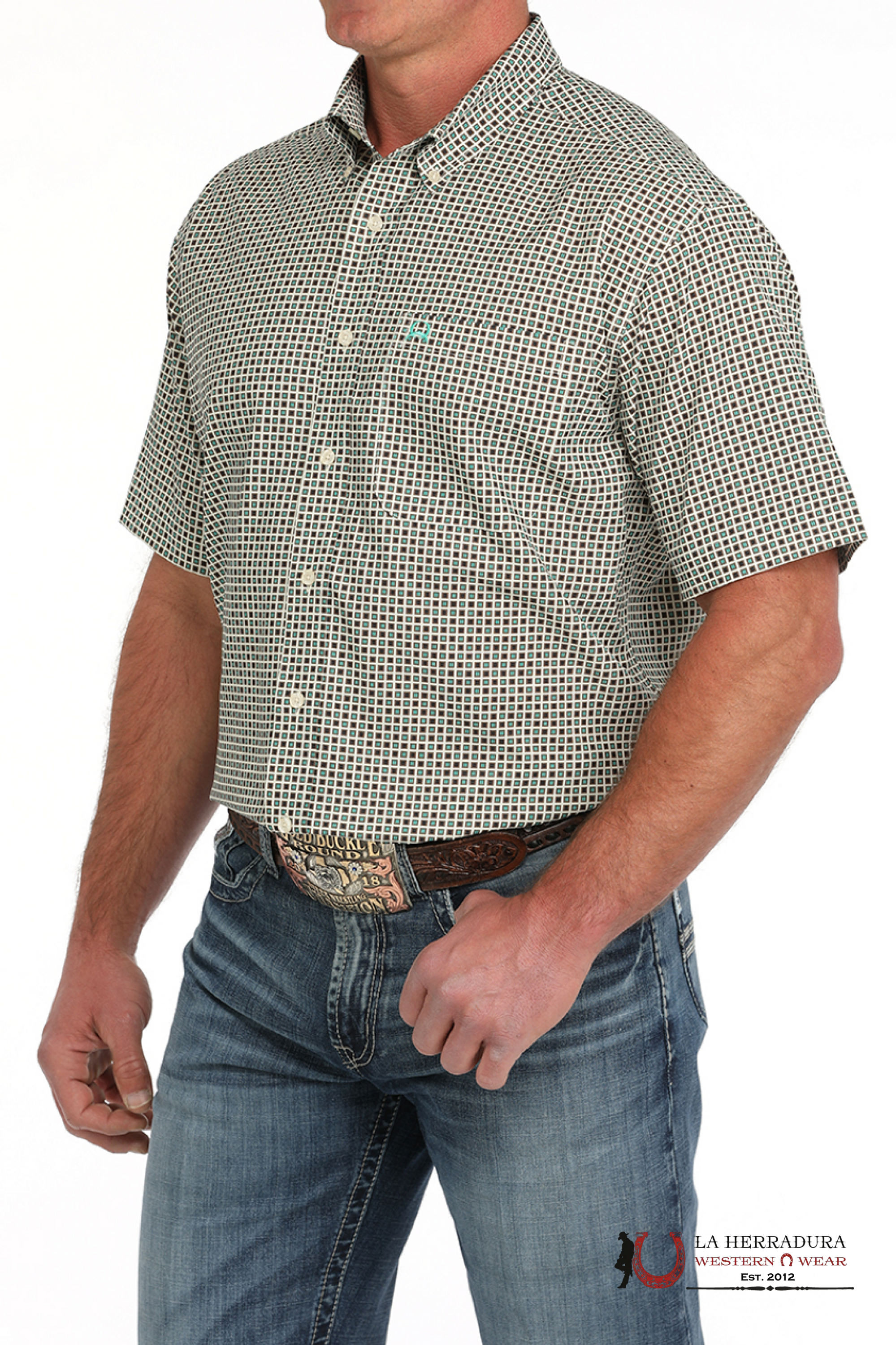 CINCH ARENAFLEX CREAM GEO PRINT - MENS SHORT SLEEVE SHIRT - 4148 ROPA HOMBRES