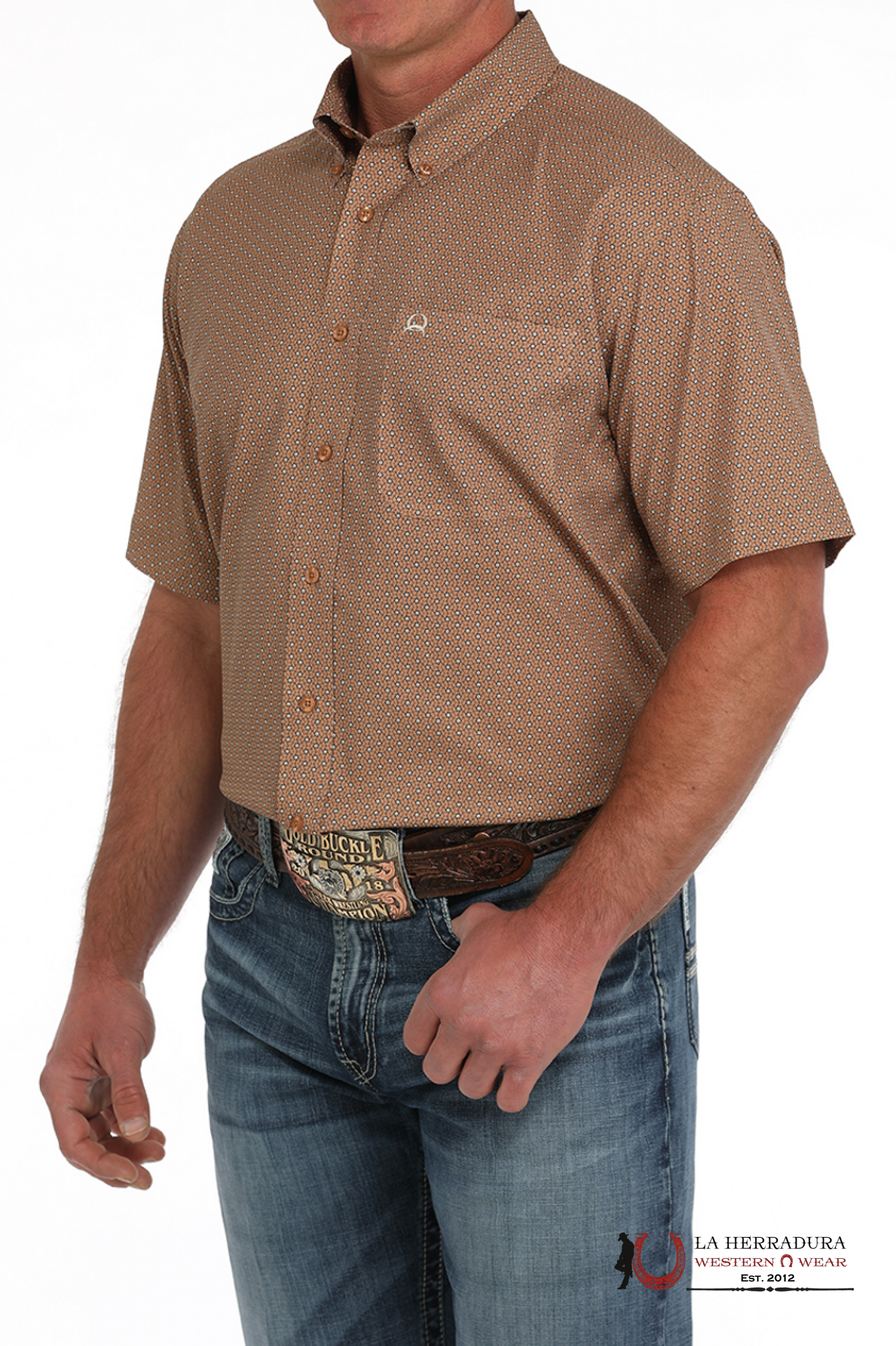 CINCH ARENAFLEX BROWN GEO PRINT - MENS SHORT SLEEVE SHIRT - 4147 ROPA HOMBRES