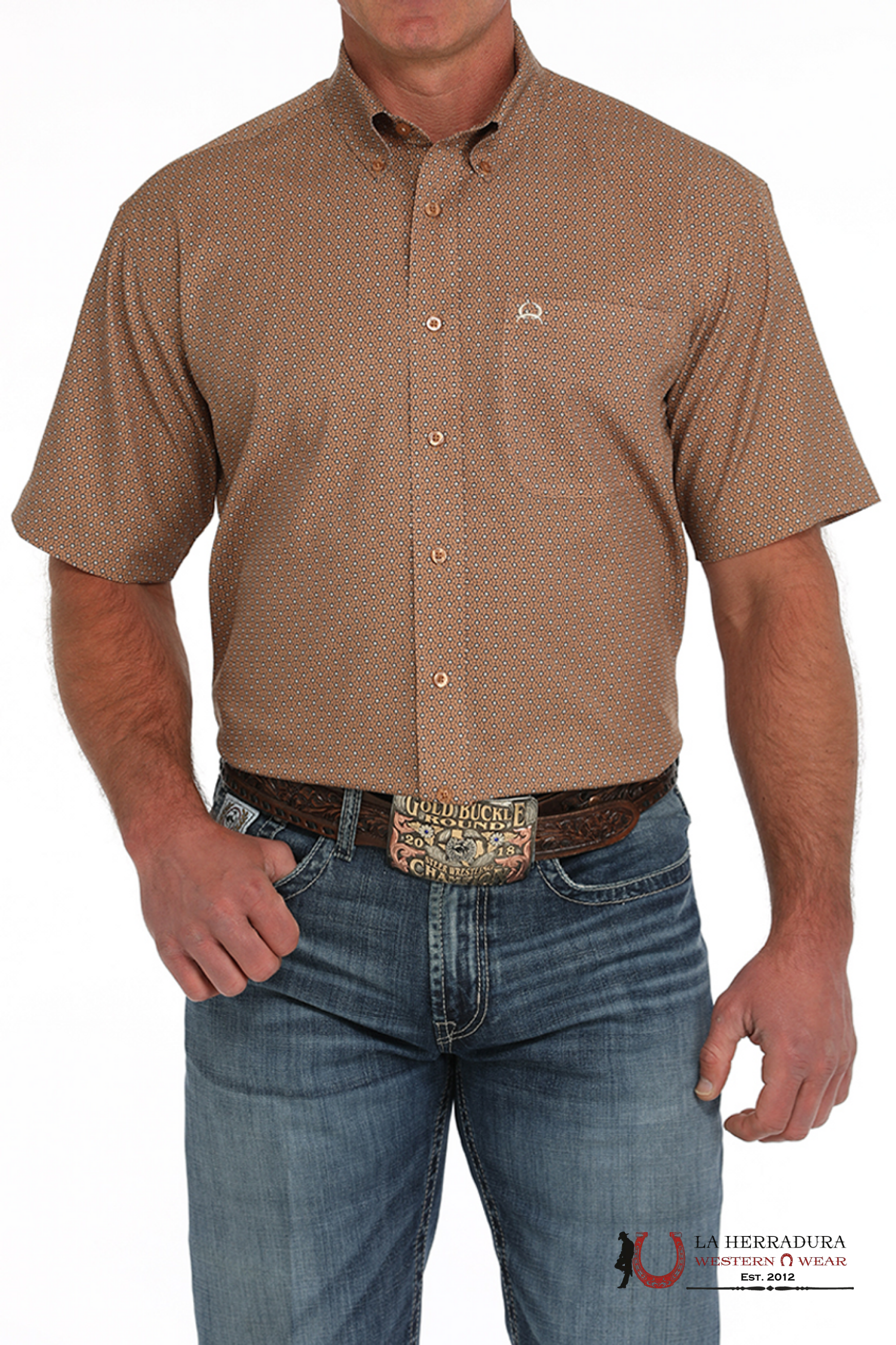 CINCH ARENAFLEX BROWN GEO PRINT - MENS SHORT SLEEVE SHIRT - 4147 ROPA HOMBRES