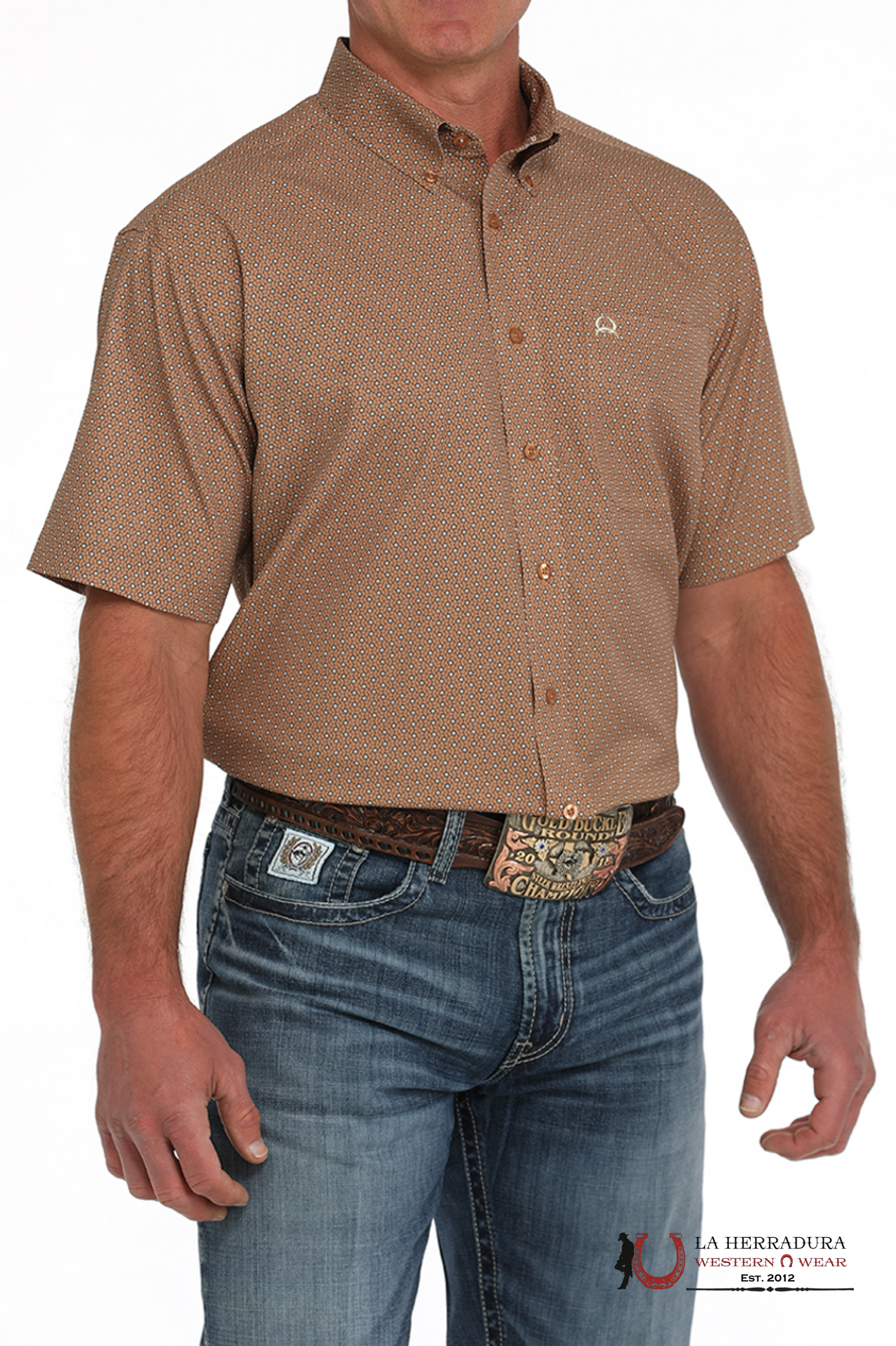 CINCH ARENAFLEX BROWN GEO PRINT - MENS SHORT SLEEVE SHIRT - 4147 ROPA HOMBRES