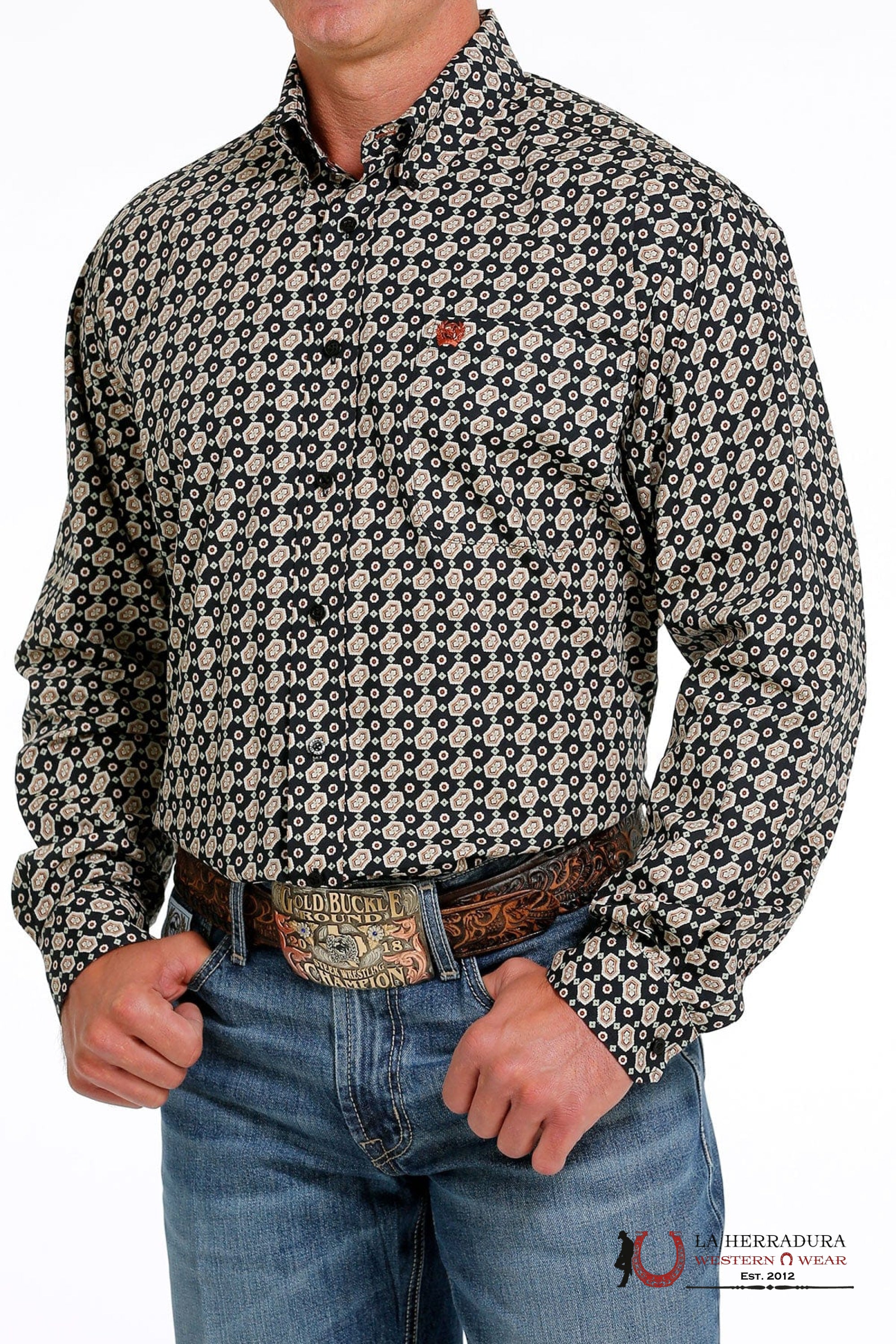 Cinch Black Patterned Long Sleeve Button Up MTW1105613 ROPA HOMBRES