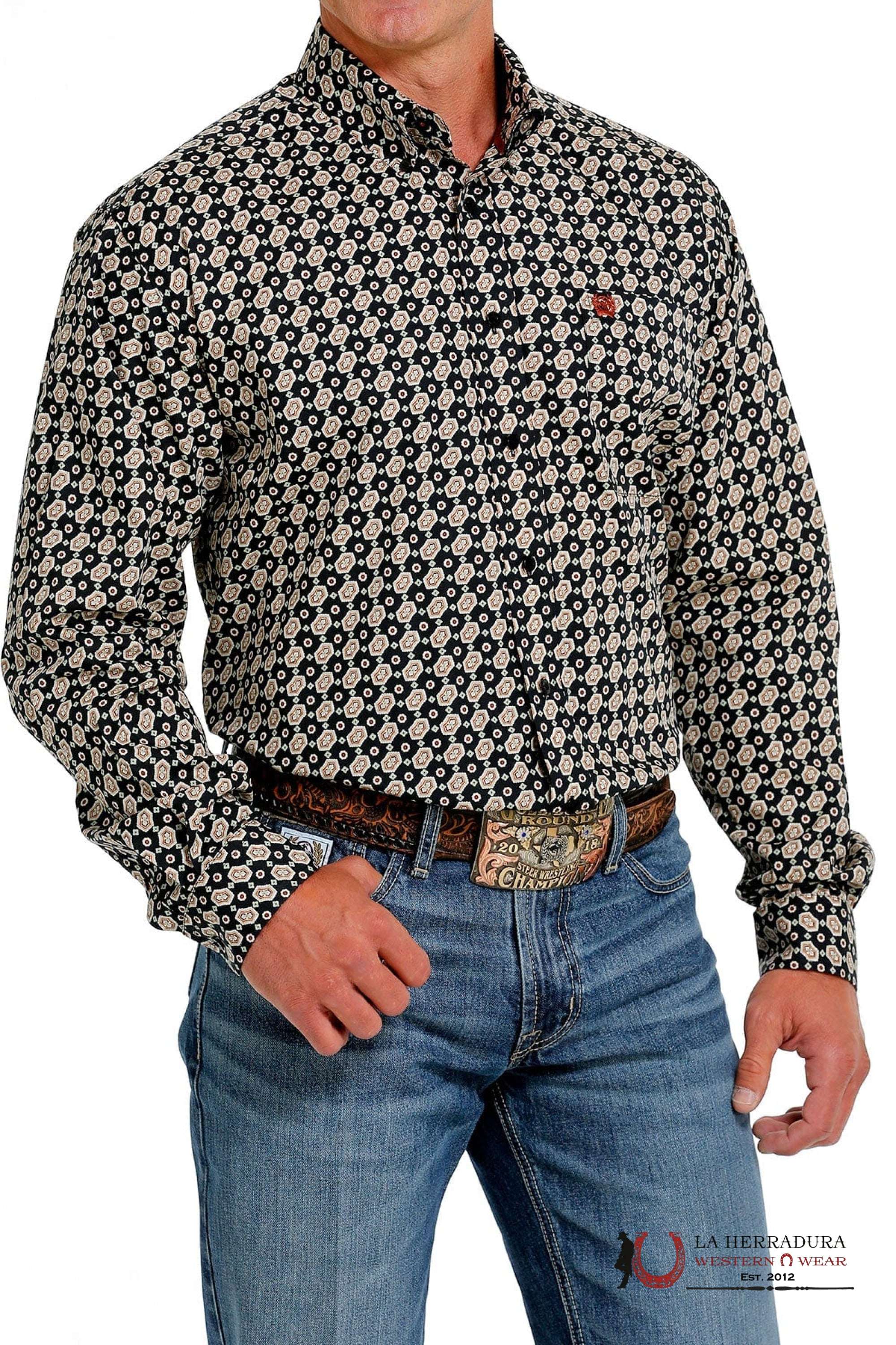 Cinch Black Patterned Long Sleeve Button Up MTW1105613 ROPA HOMBRES