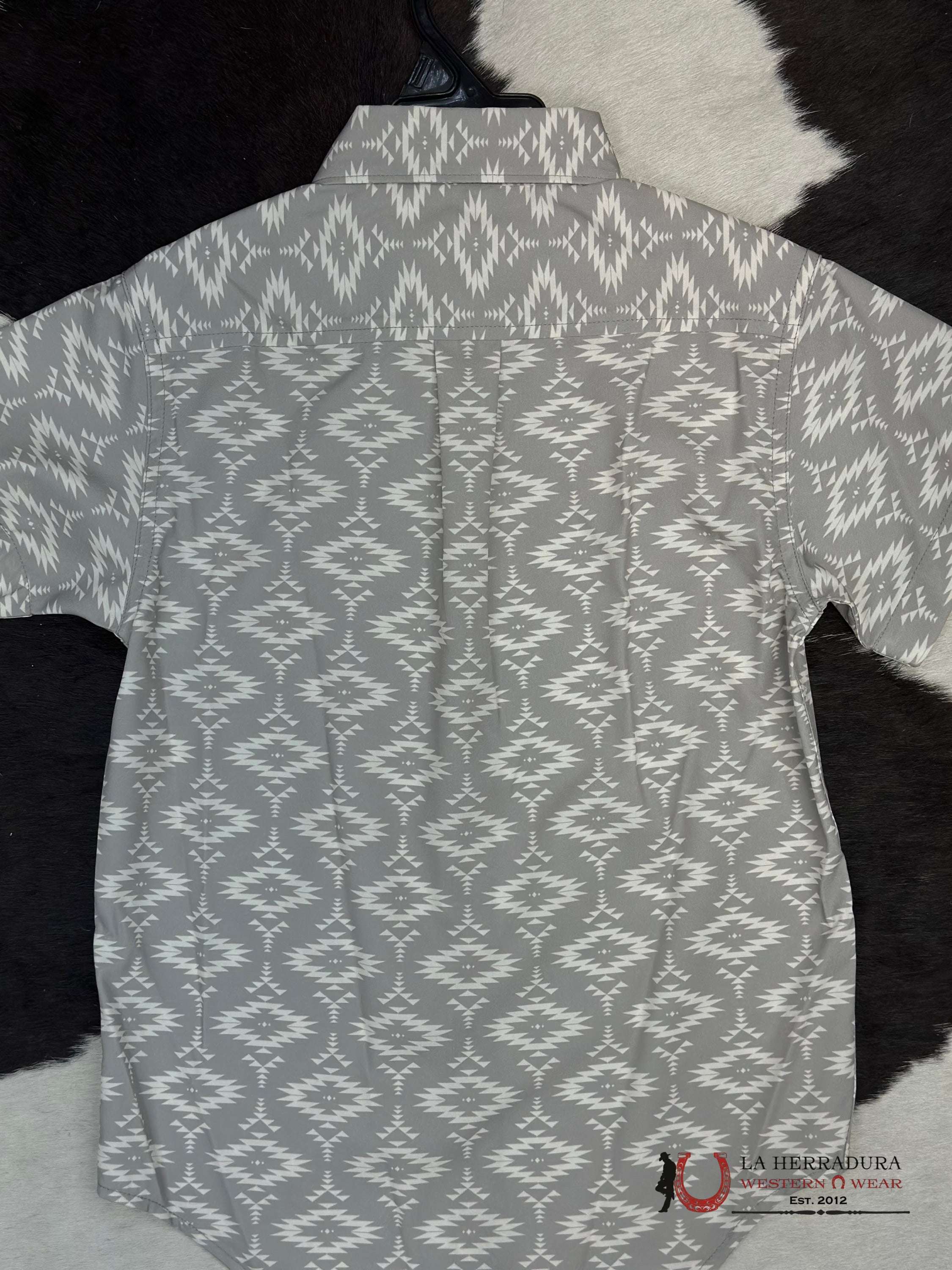 Cinch Boys Grey Aztec Snap Short Sleeve Niños