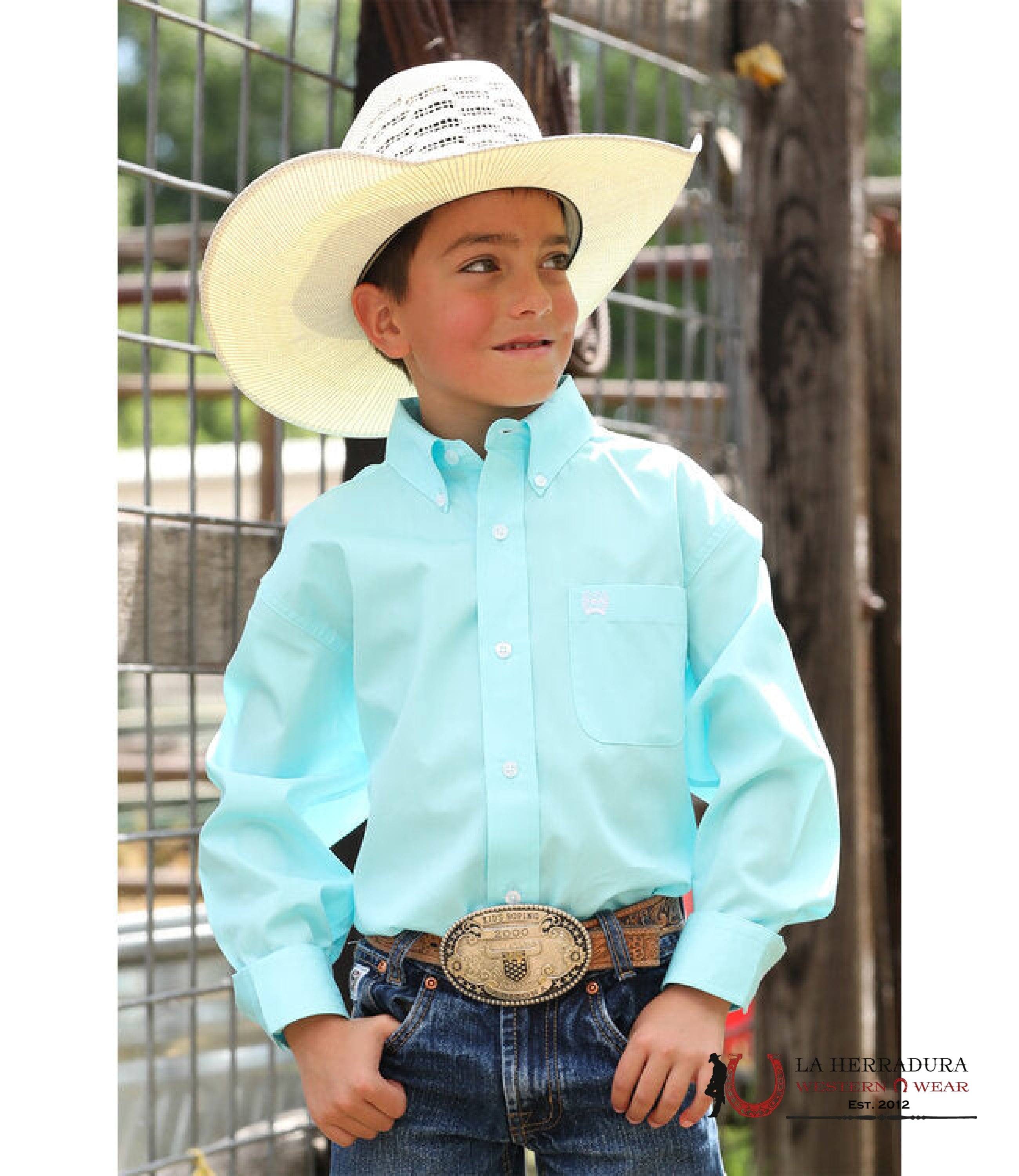 CINCH BOYS LONG SLEEVE TURQUOISE SHIRT MTW7060382 NIÑOS