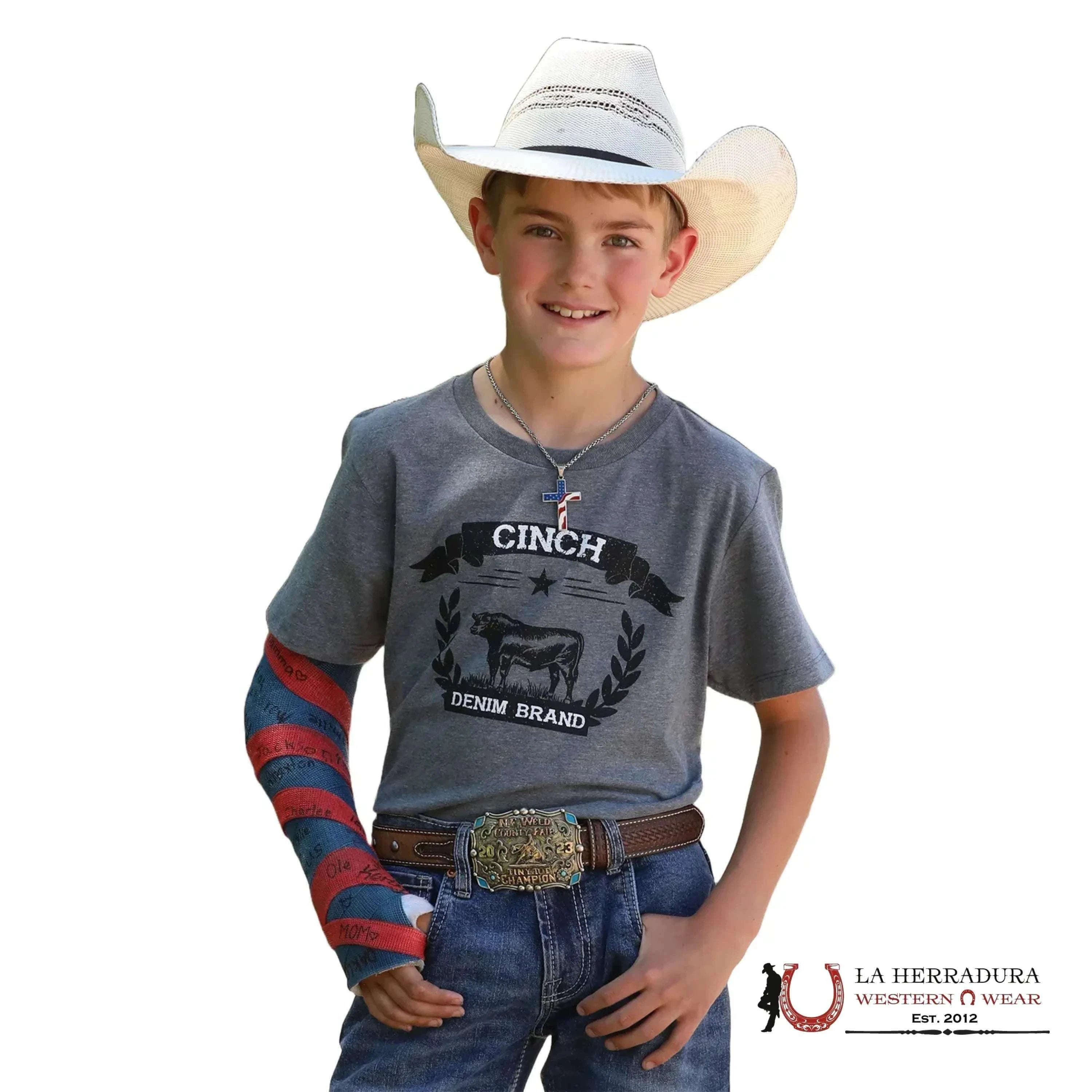 CINCH BOYS TSHIRT- GREY CENTER COW MTT7670161 NIÑOS