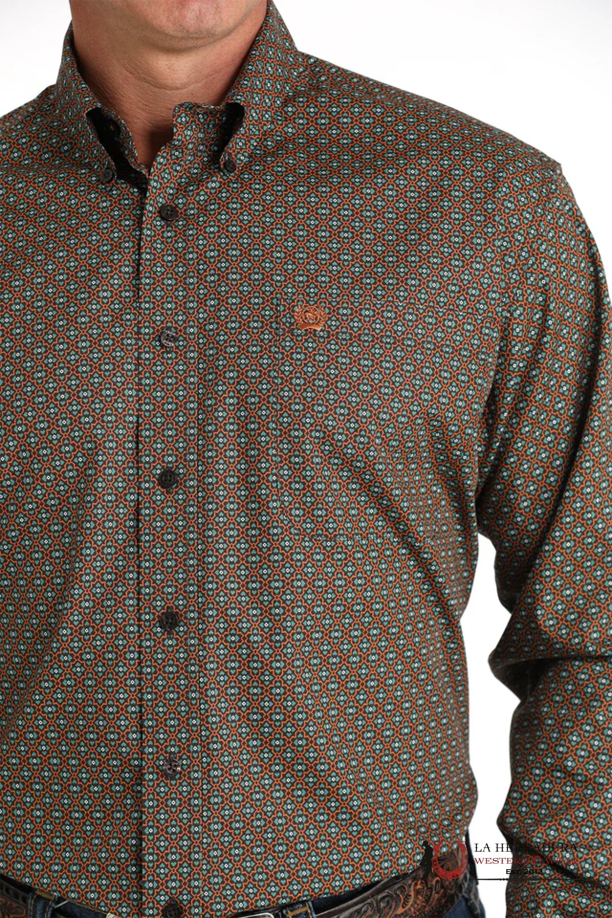 Cinch Brown Geometric Print Long Sleeve Shirt Ropa Hombres