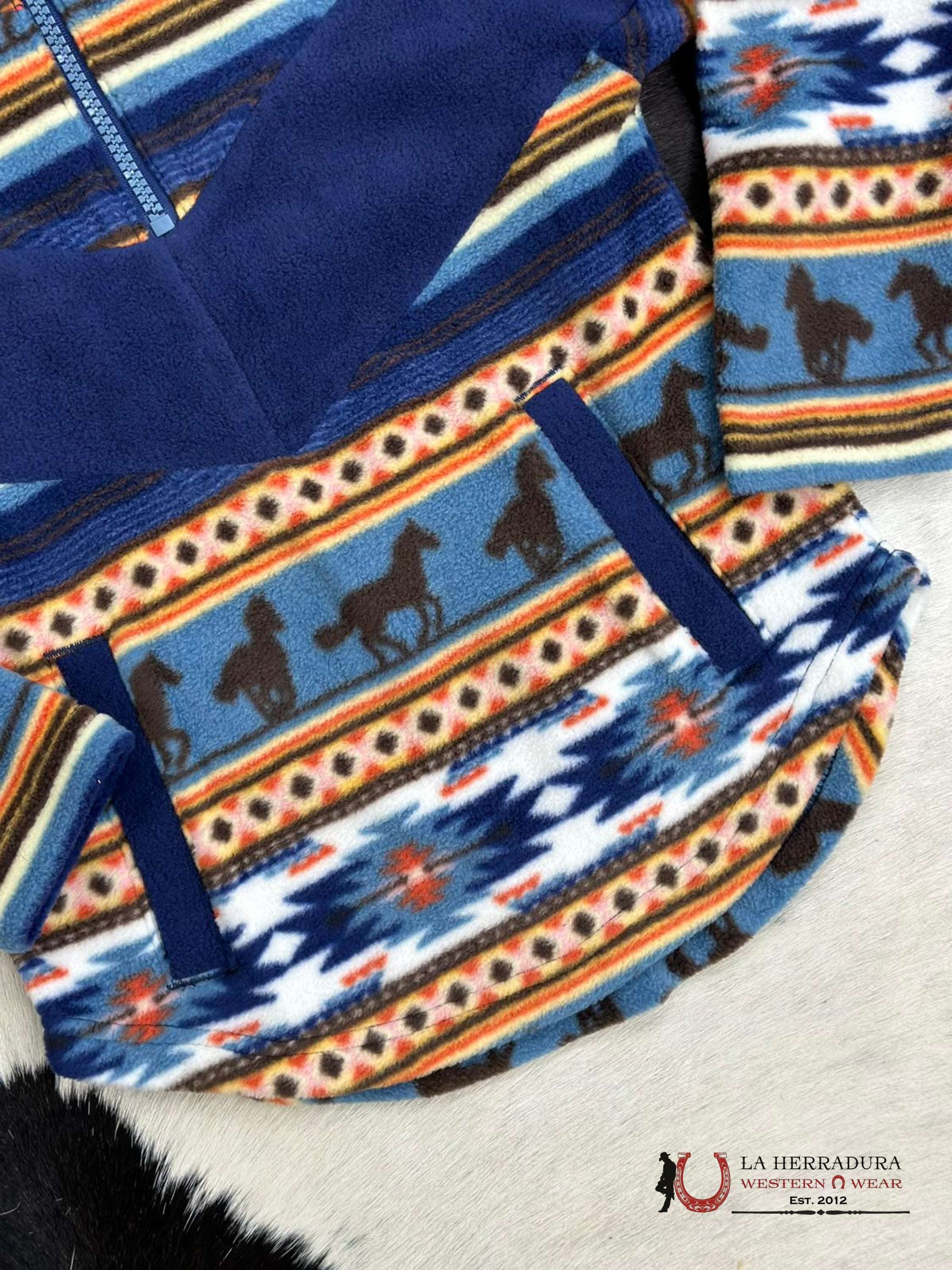 Cinch Girls Blue Horse Stripe Pullover Niños