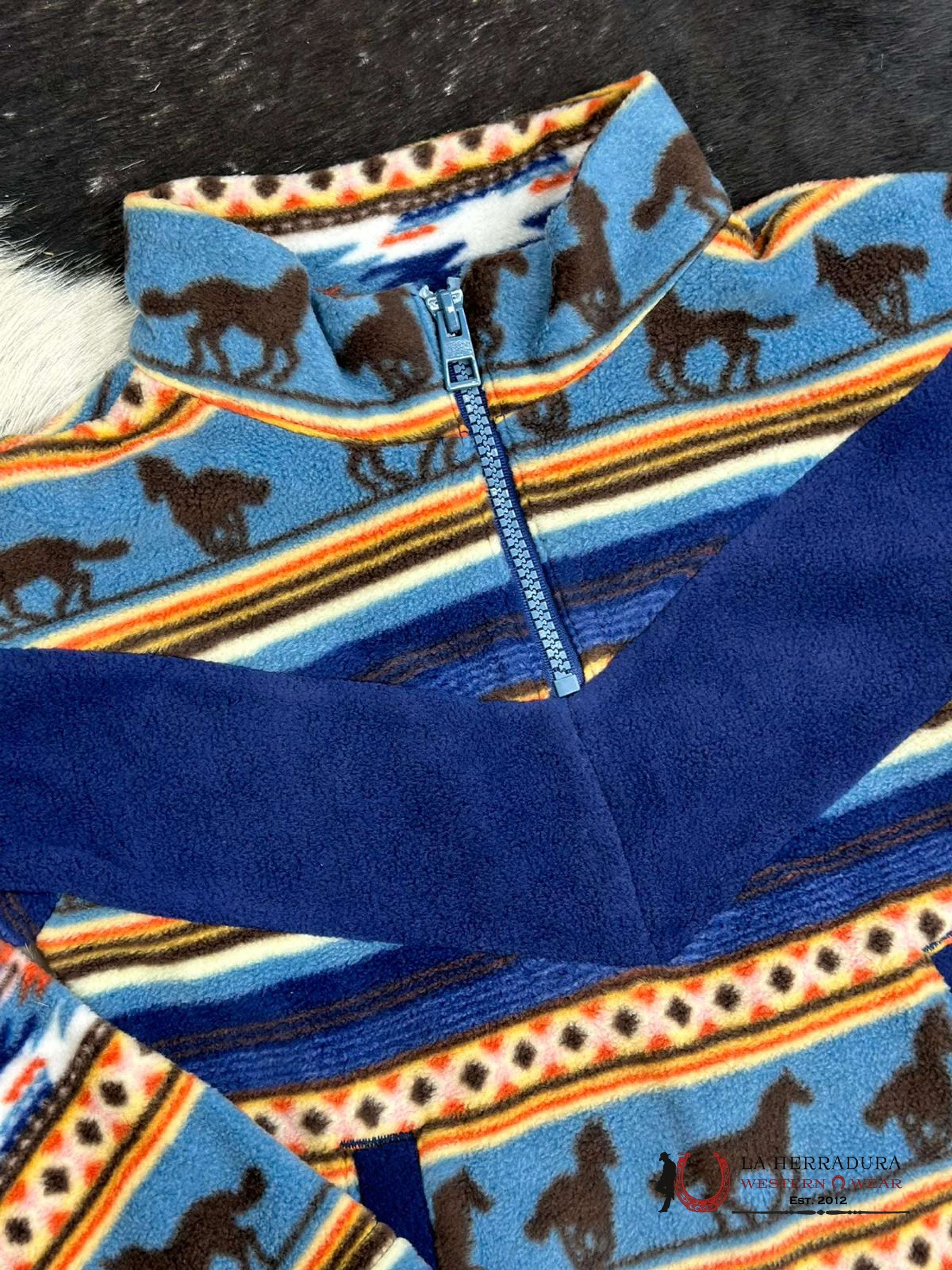 Cinch Girls Blue Horse Stripe Pullover Niños