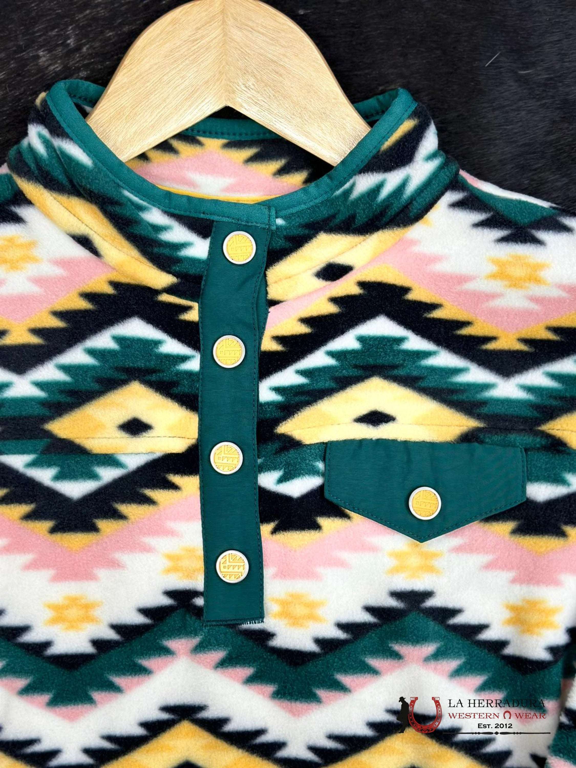 Cinch Girls Green Yellow Aztec Pullover Niños