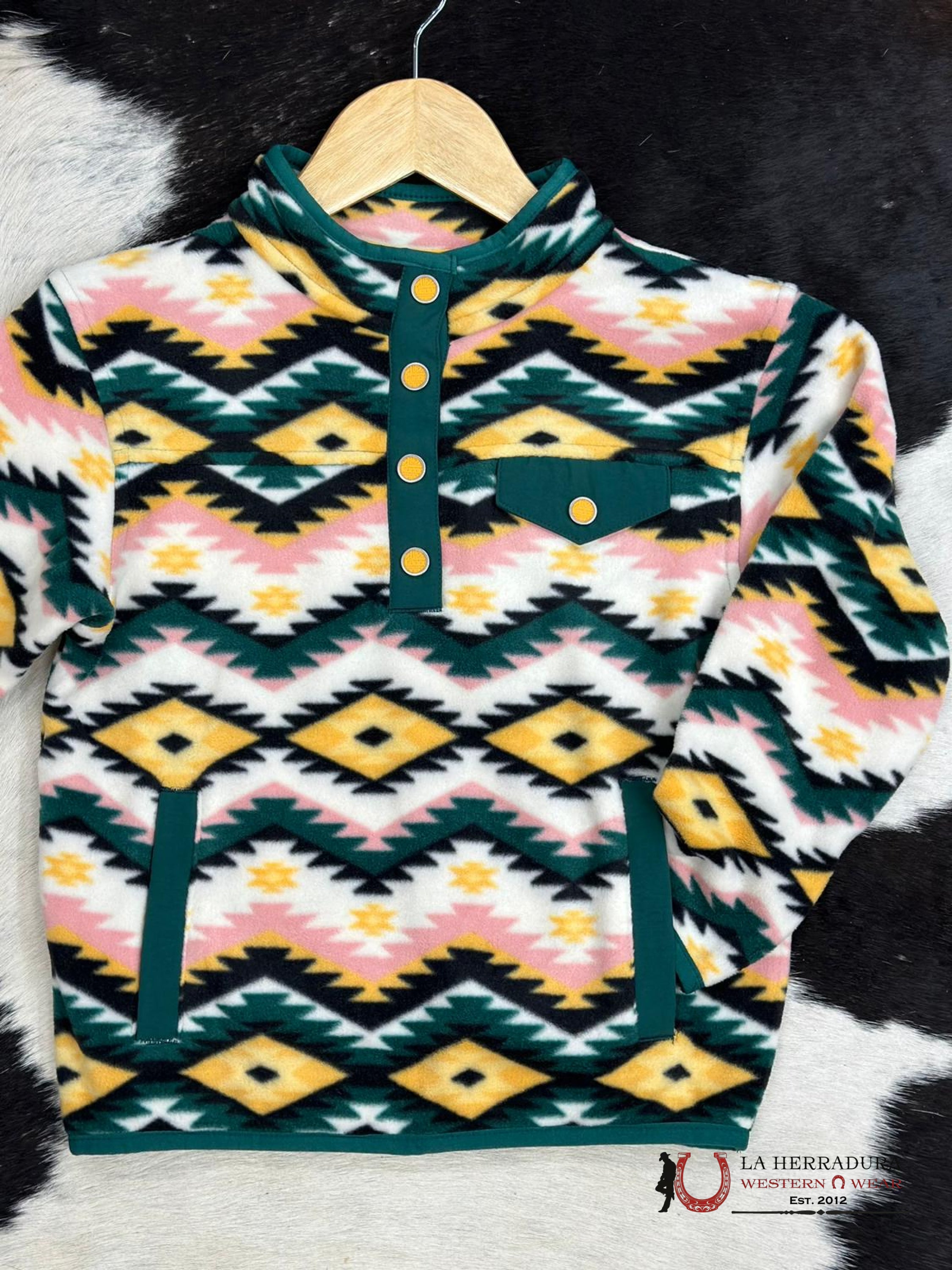 Cinch Girls Green Yellow Aztec Pullover Niños