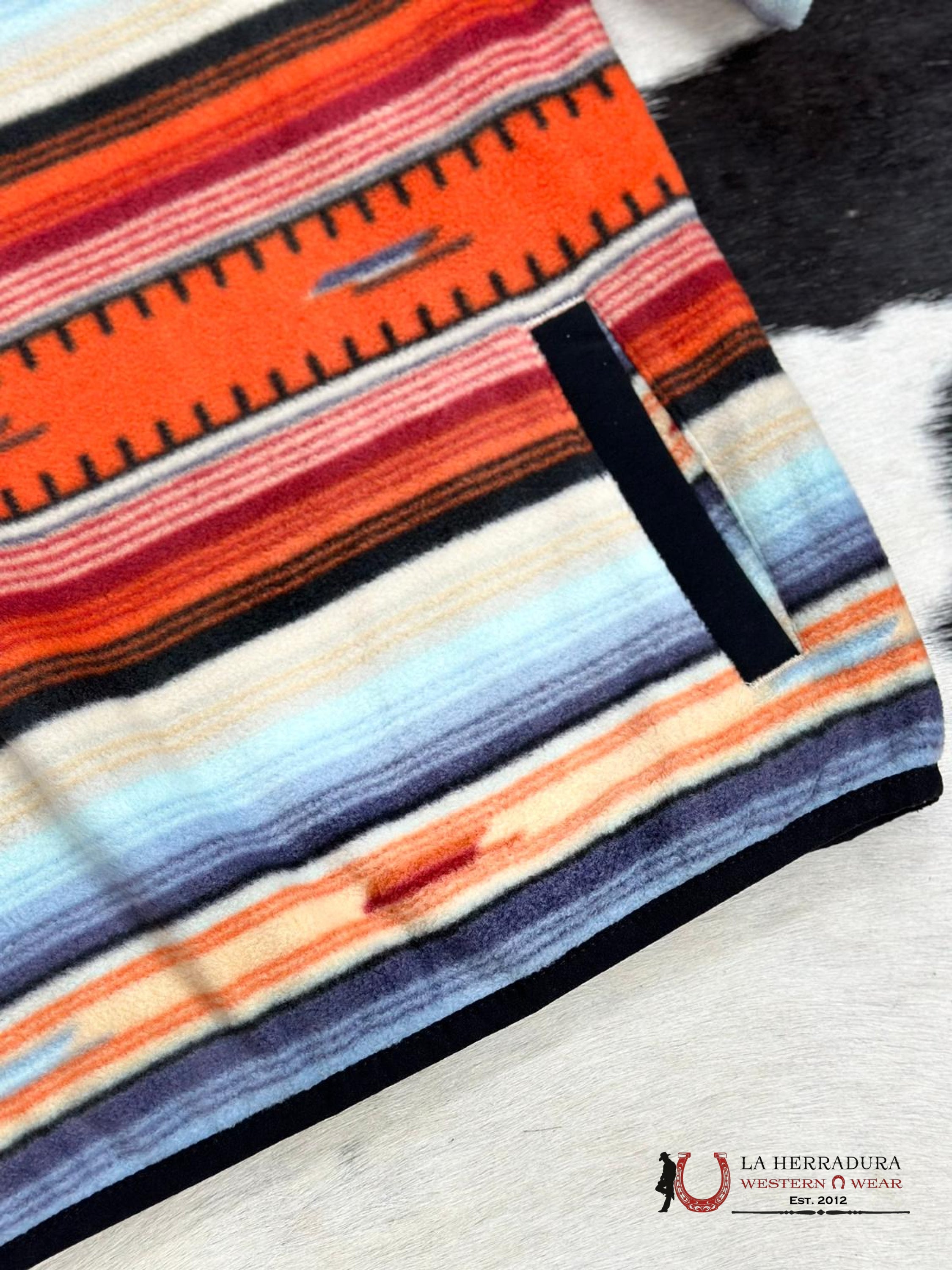 Cinch Girls Orange Light Blue Serape Stripe Pullover Niños