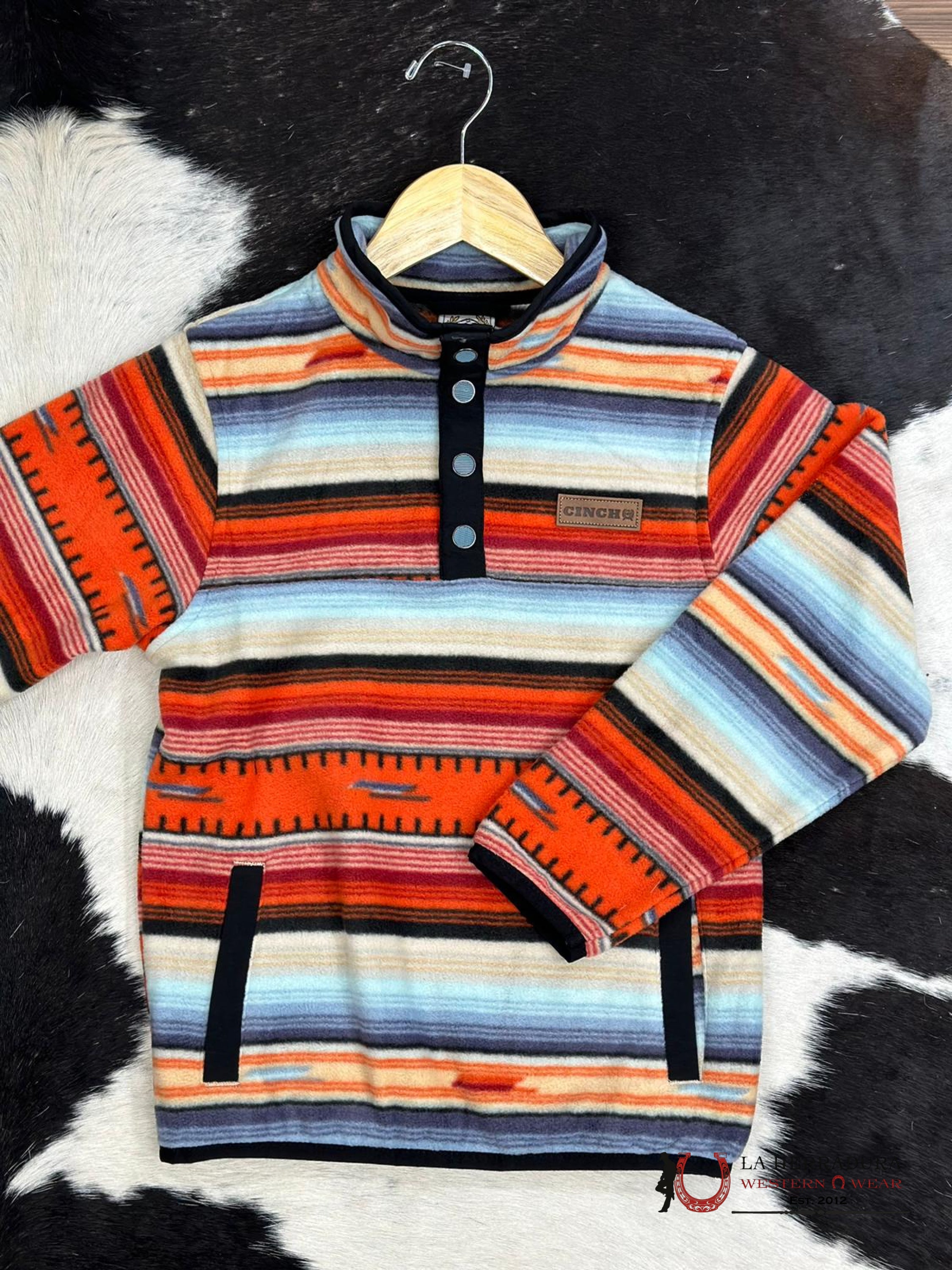 Cinch Girls Orange Light Blue Serape Stripe Pullover Niños