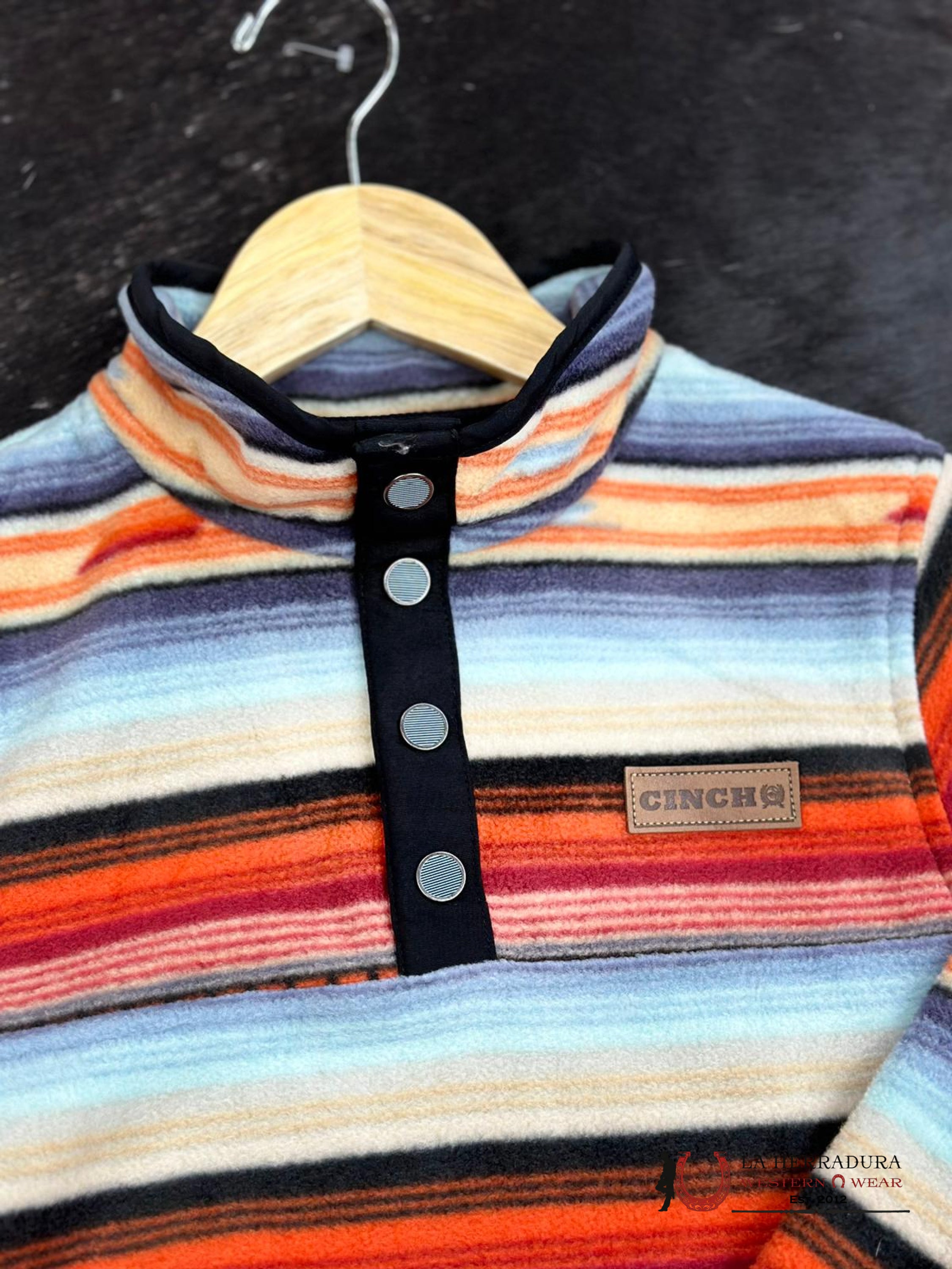 Cinch Girls Orange Light Blue Serape Stripe Pullover Niños