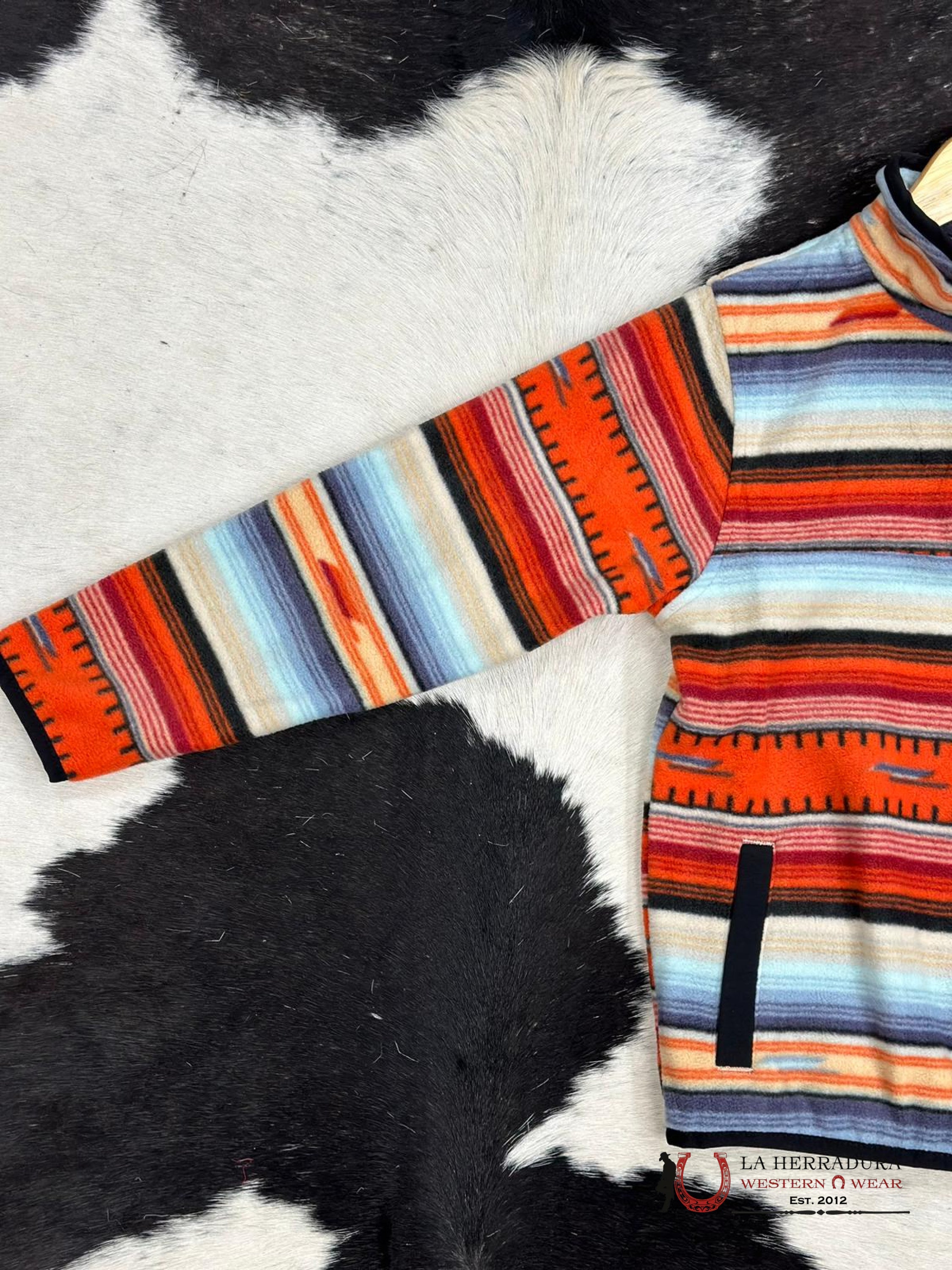 Cinch Girls Orange Light Blue Serape Stripe Pullover Niños