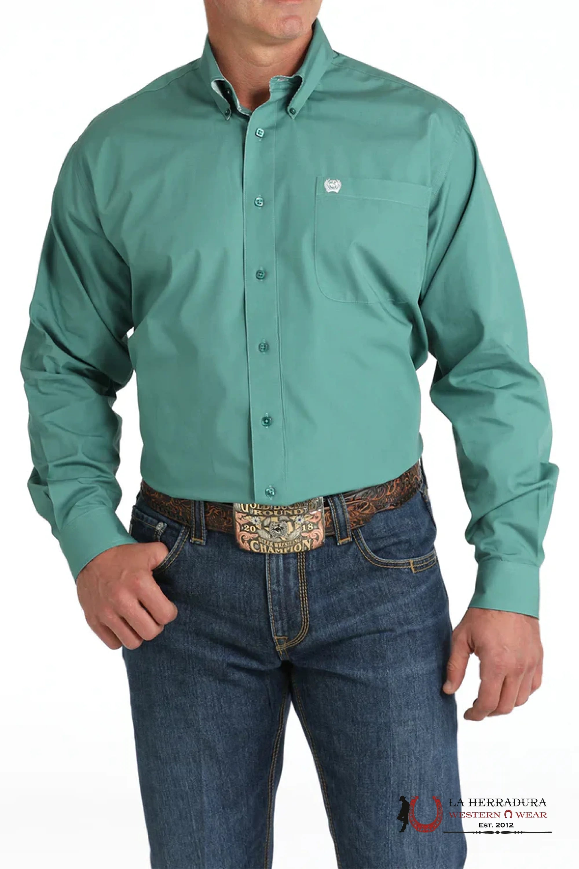 Cinch Green Button Down Long Sleeve Shirt Ropa Hombres