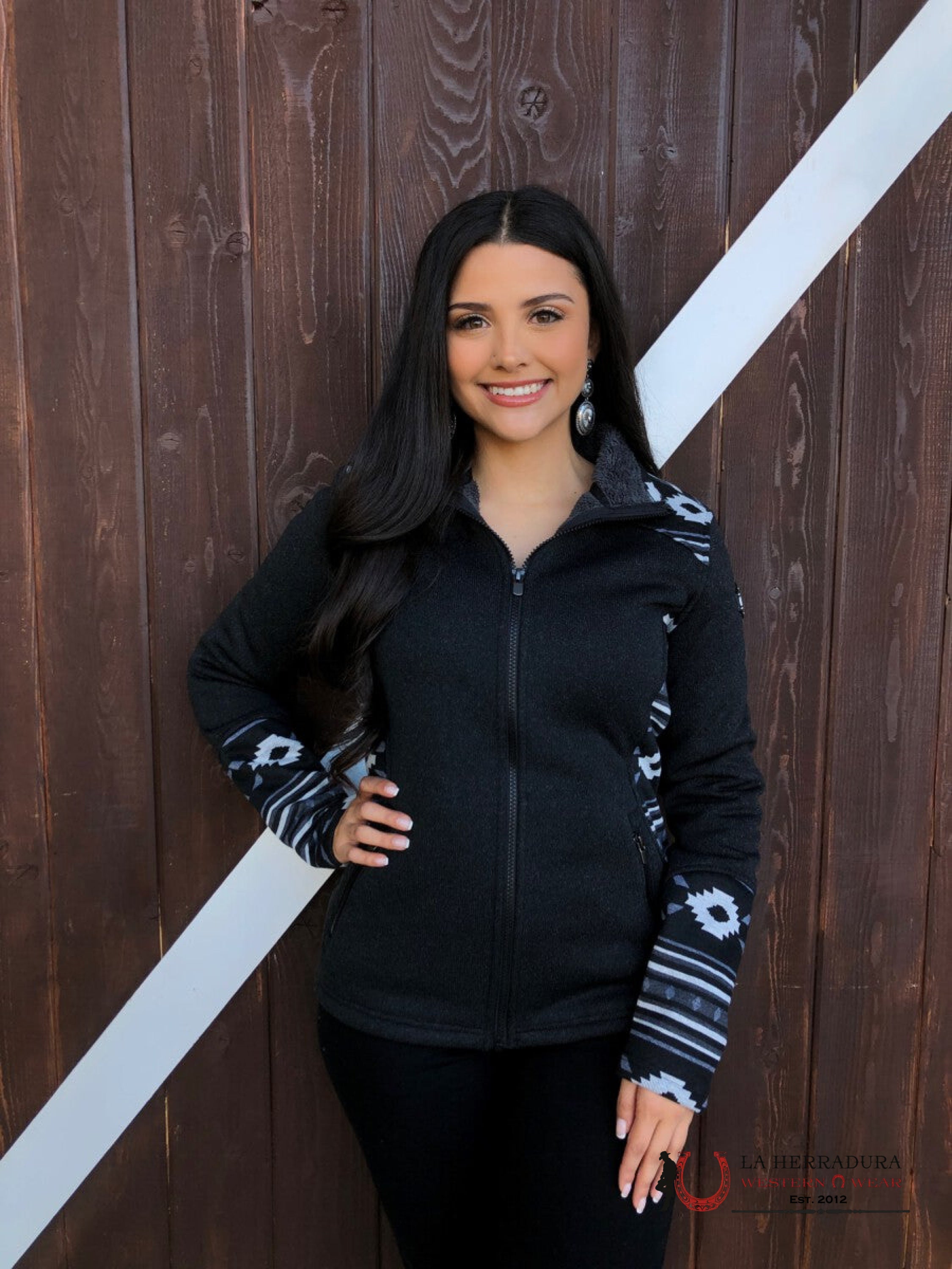 CINCH HOODIE BLACK WHOTE AZTEC PRINT MAJ9840001 ROPA MUJERES