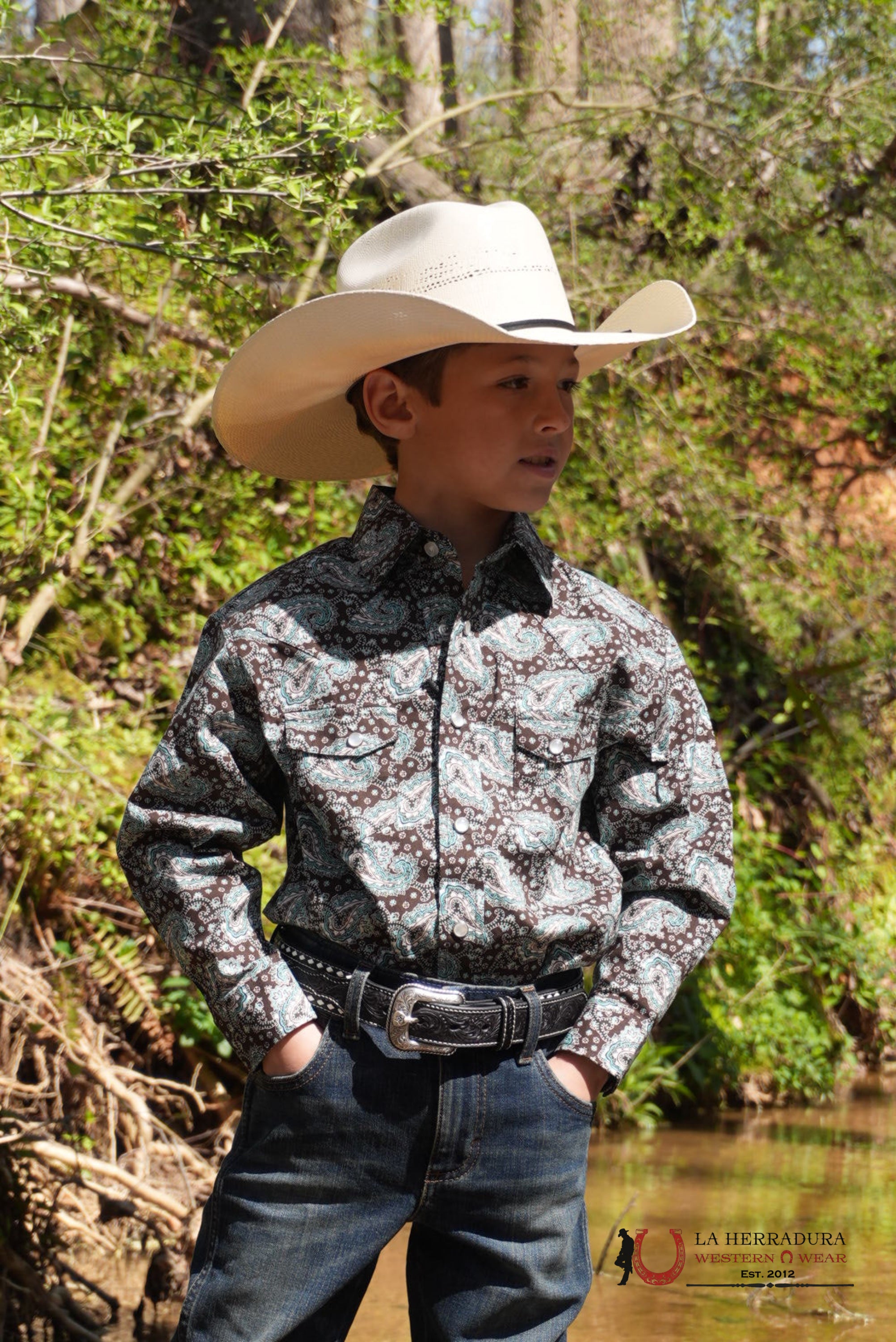 CINCH LONGSLEEVE BLUE WITH WESTERN PRINT SHIRT BOYS - 0370 NIÑOS