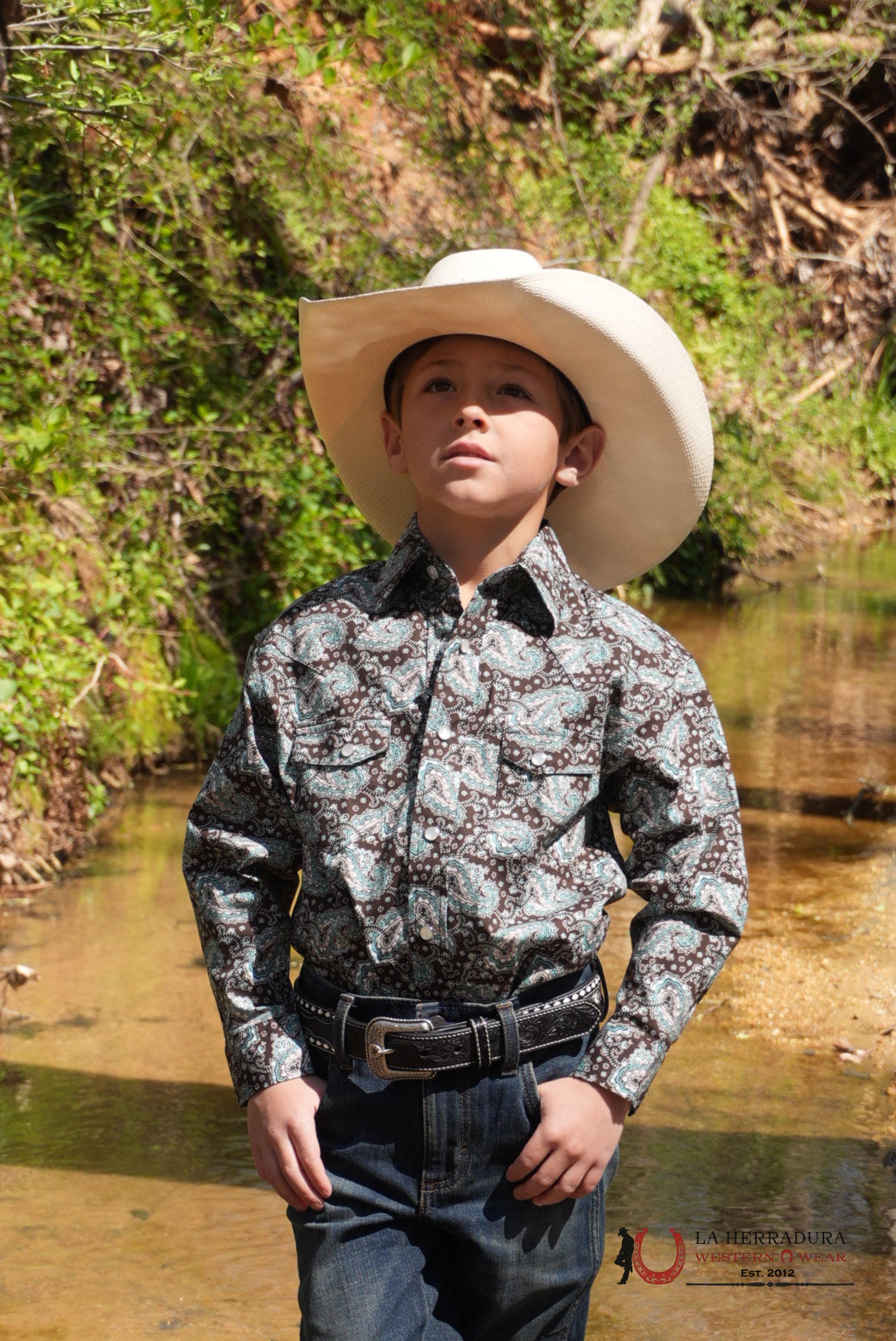CINCH LONGSLEEVE BLUE WITH WESTERN PRINT SHIRT BOYS - 0370 NIÑOS