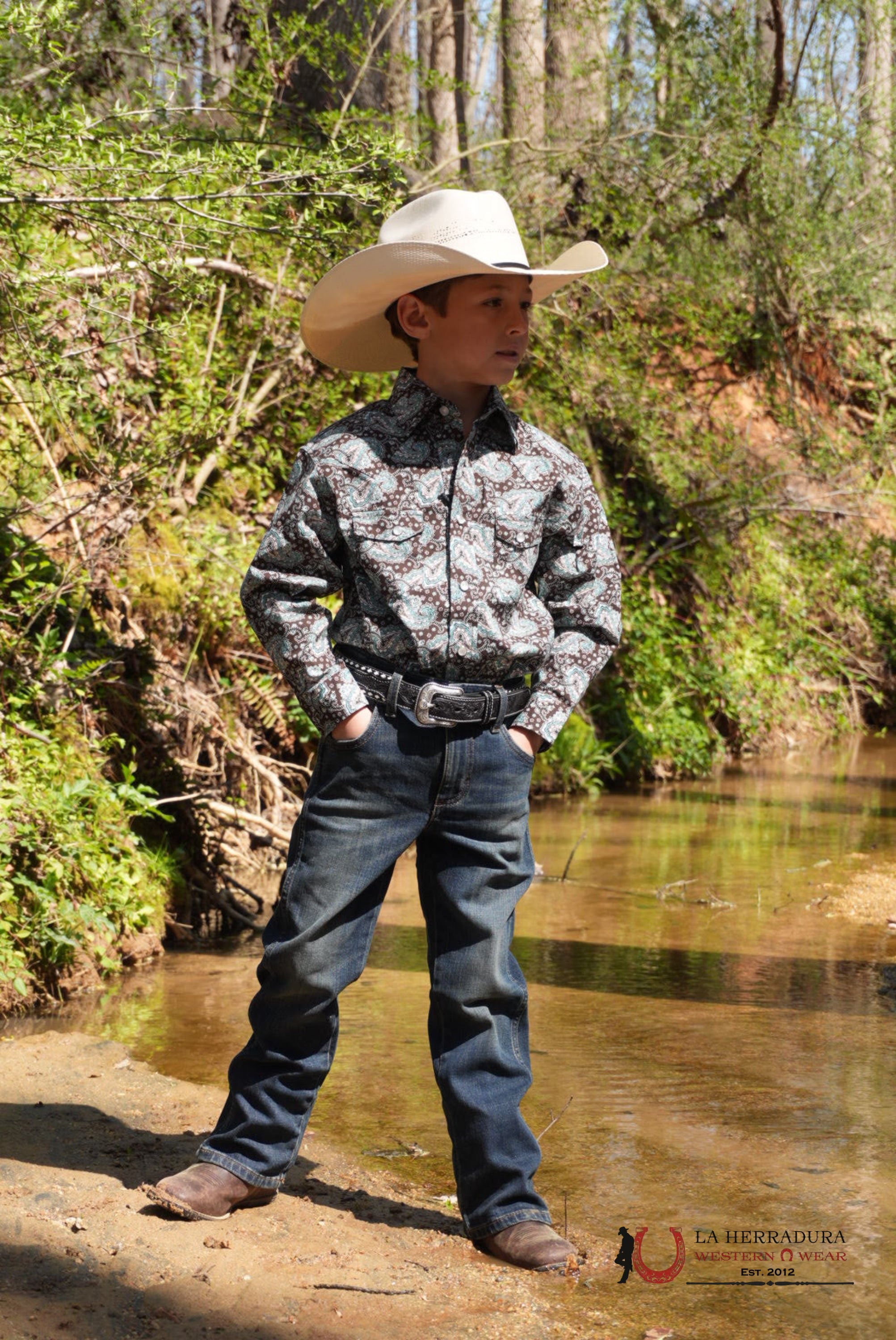 CINCH LONGSLEEVE BLUE WITH WESTERN PRINT SHIRT BOYS - 0370 NIÑOS