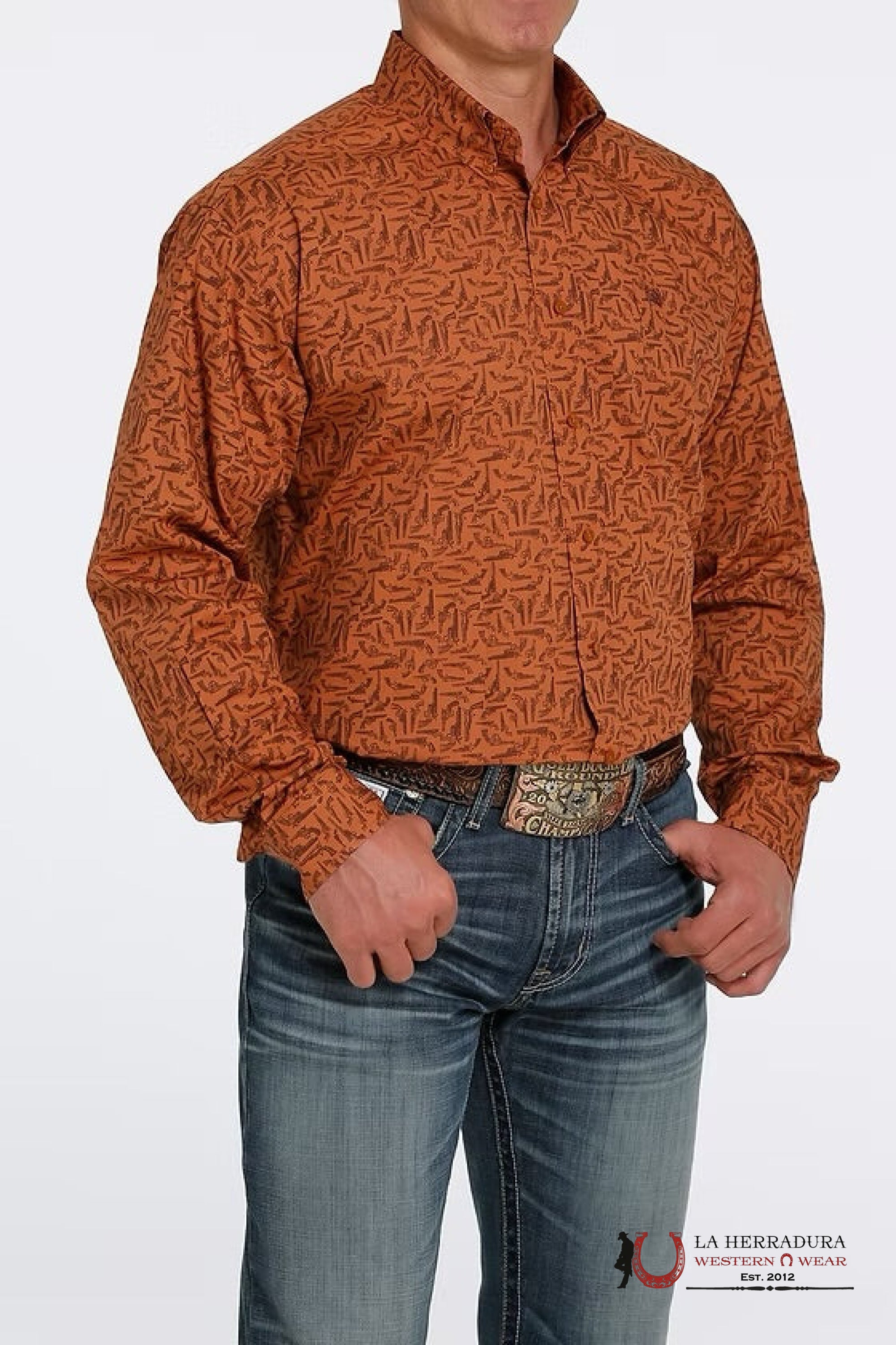 CINCH MEN BOTTON DOWN SHIRT BROWN GUN PRINT MTW1105455 ROPA HOMBRES