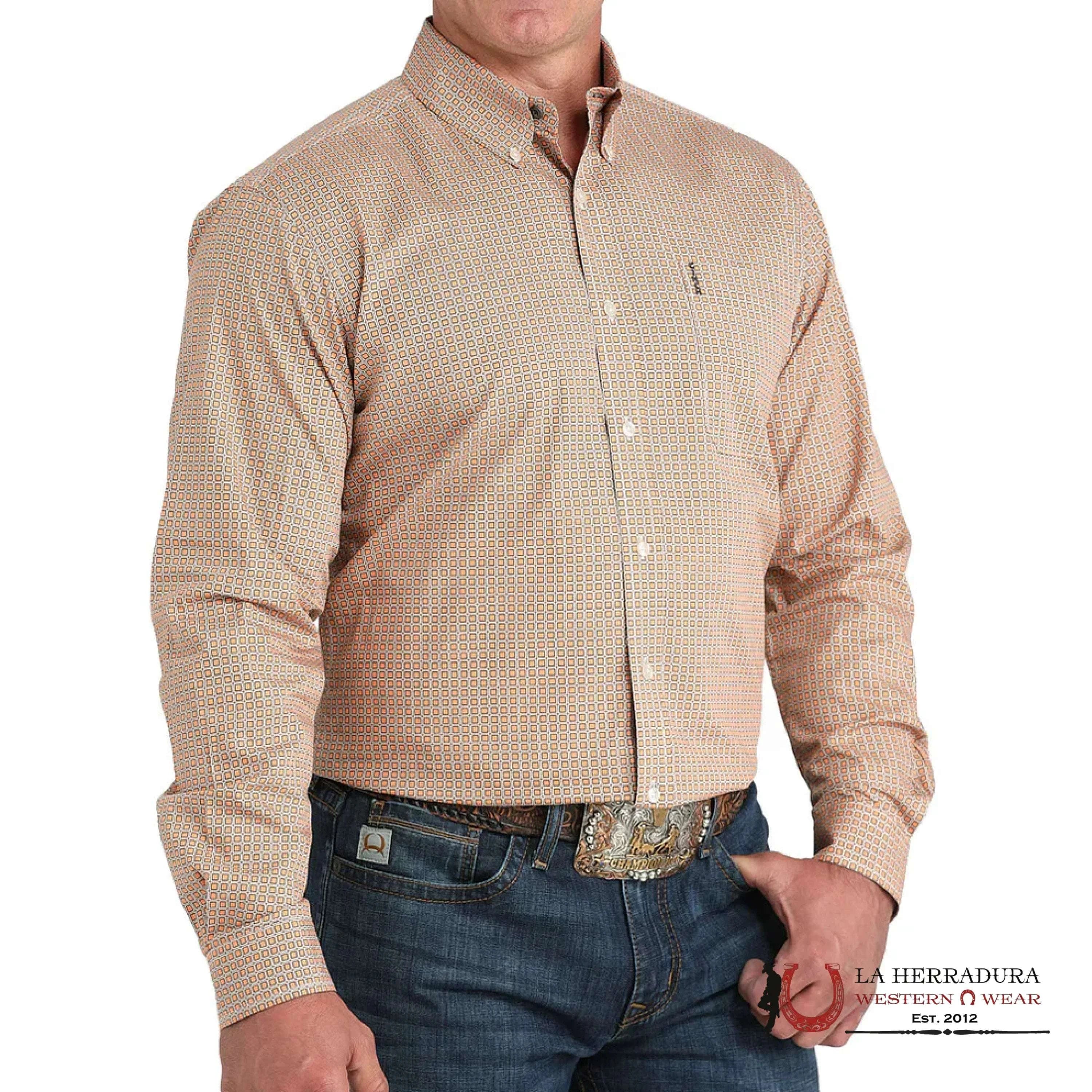CINCH MEN BOTTON UP SHIRT ORANGE LINES MTW1347135 ROPA HOMBRES