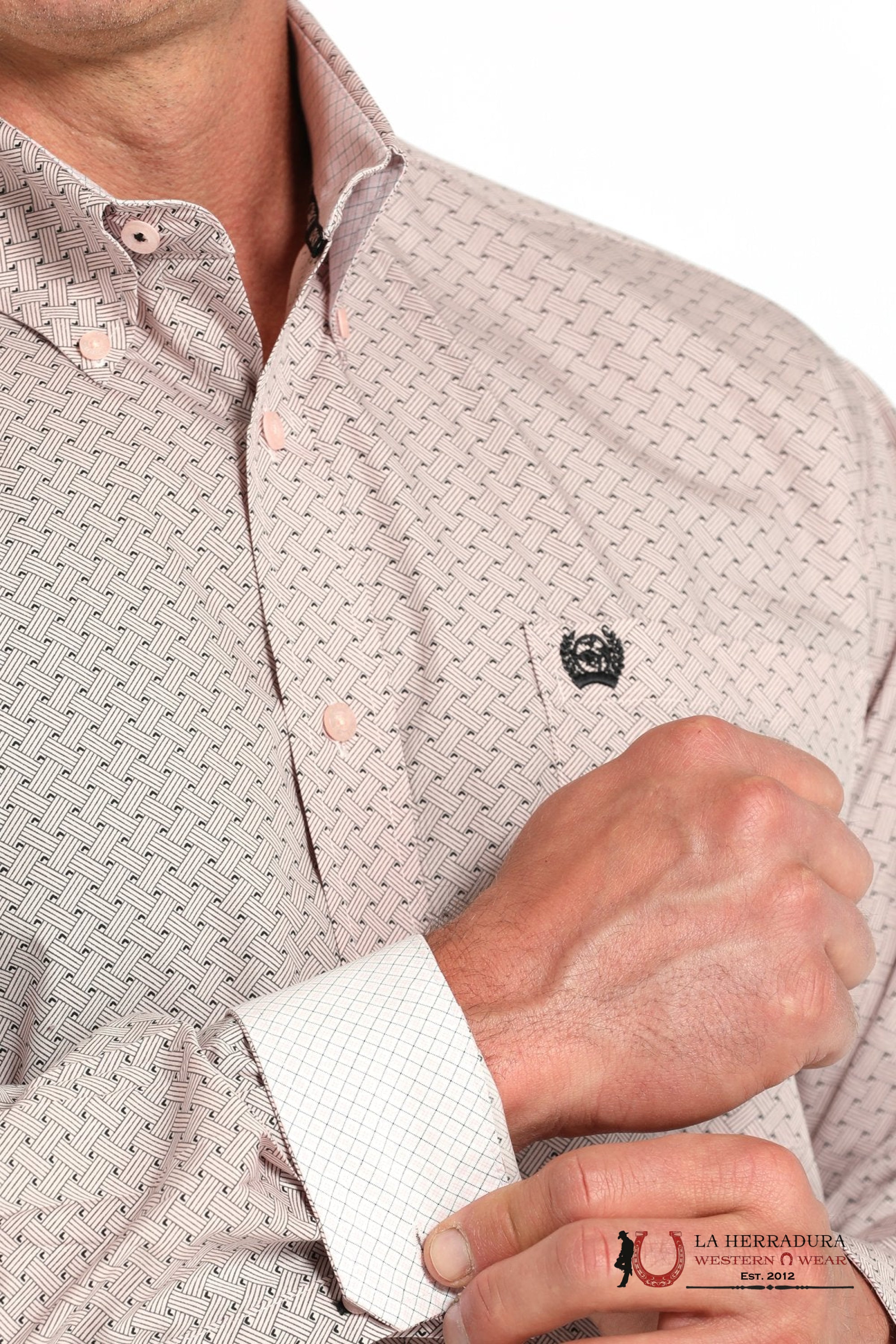 CINCH MEN’S BASKETWEAVE PRINT BUTTON-DOWN WESTERN SHIRT - PINK MTW1105913 ROPA HOMBRES