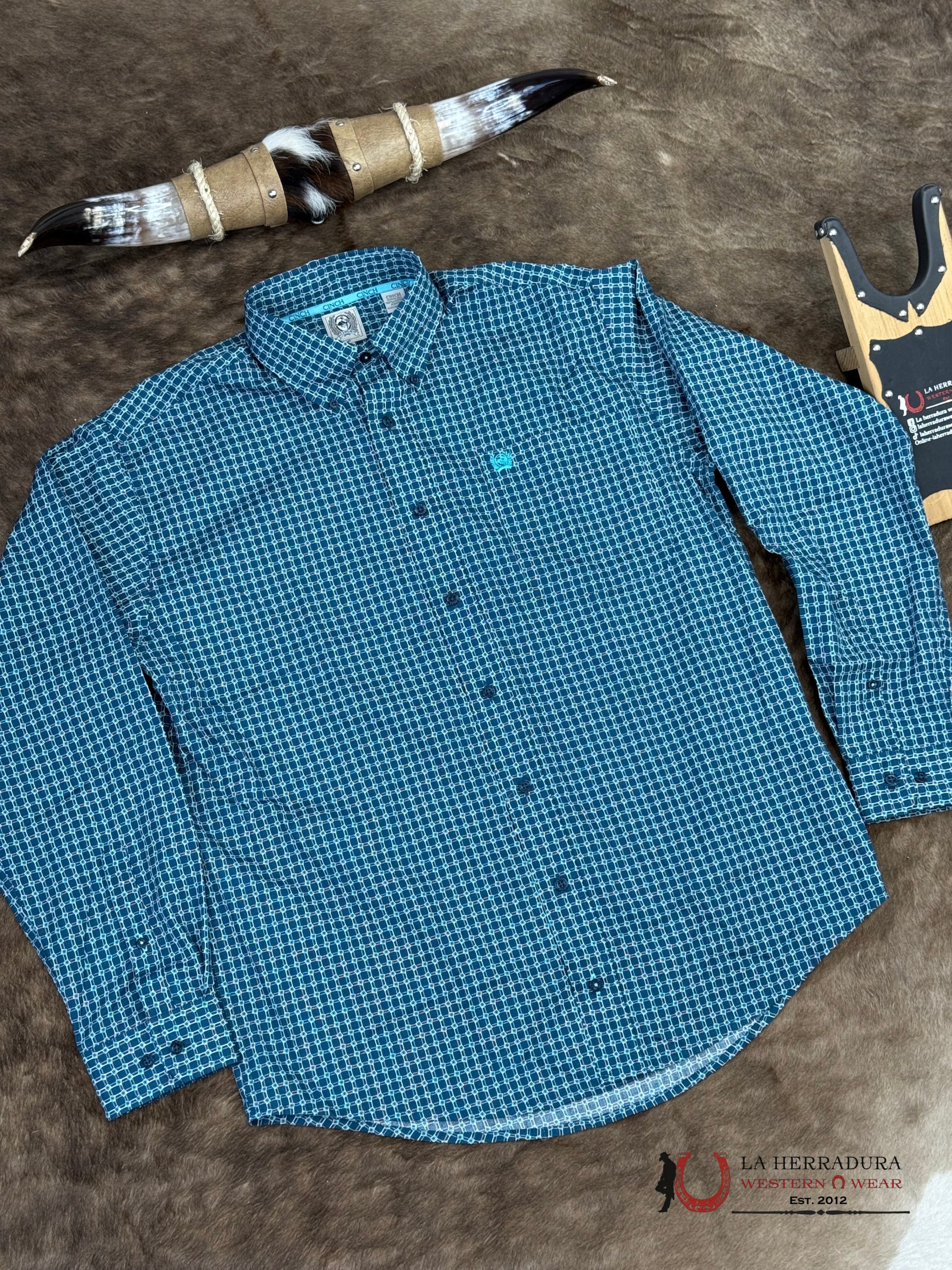 Cinch Men’s Blue Long Sleeve Shirt - 5898 ROPA HOMBRES