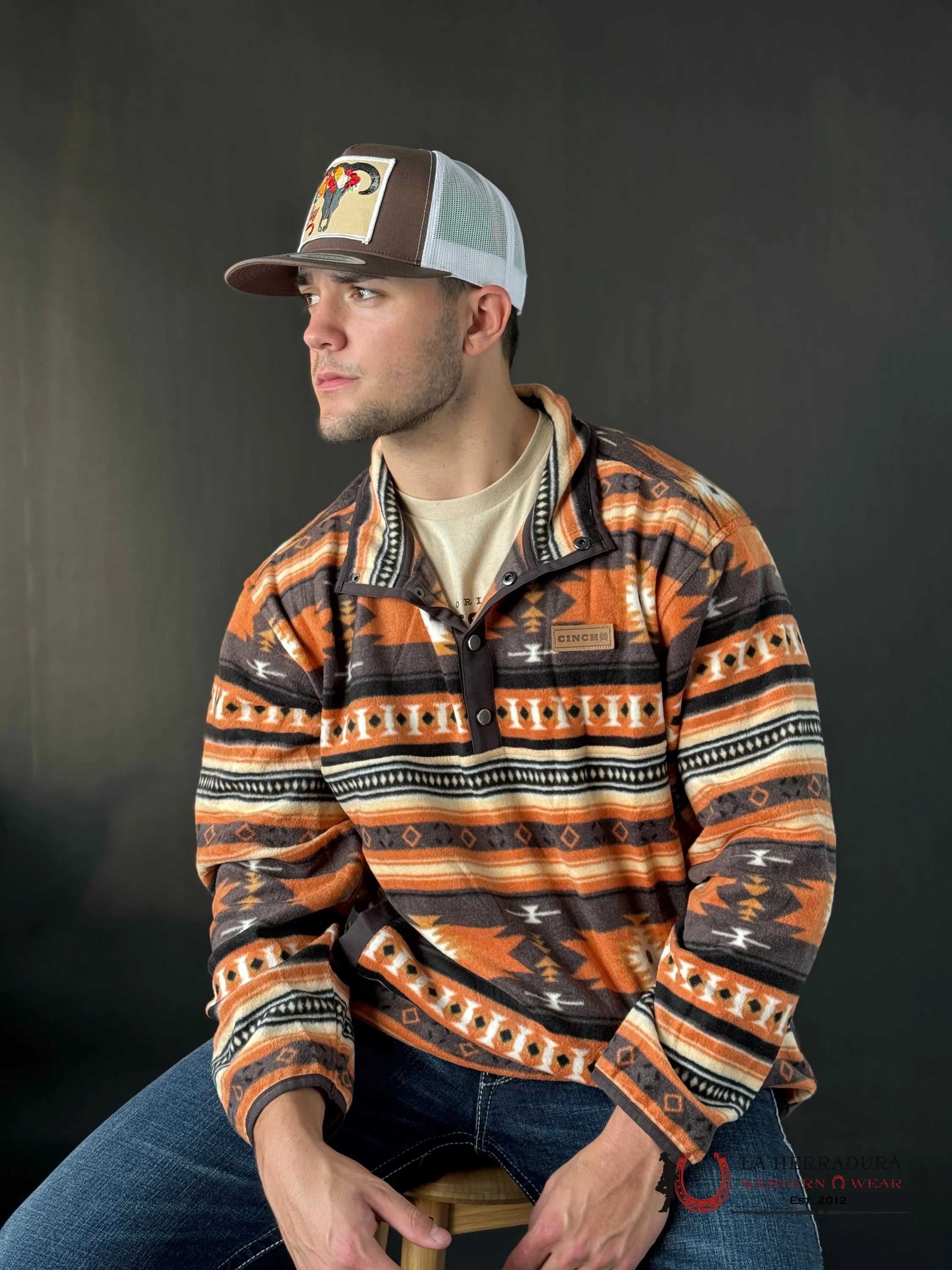 Cinch Mens Burnt Orange Brown Aztec Pull Over Ropa Hombres