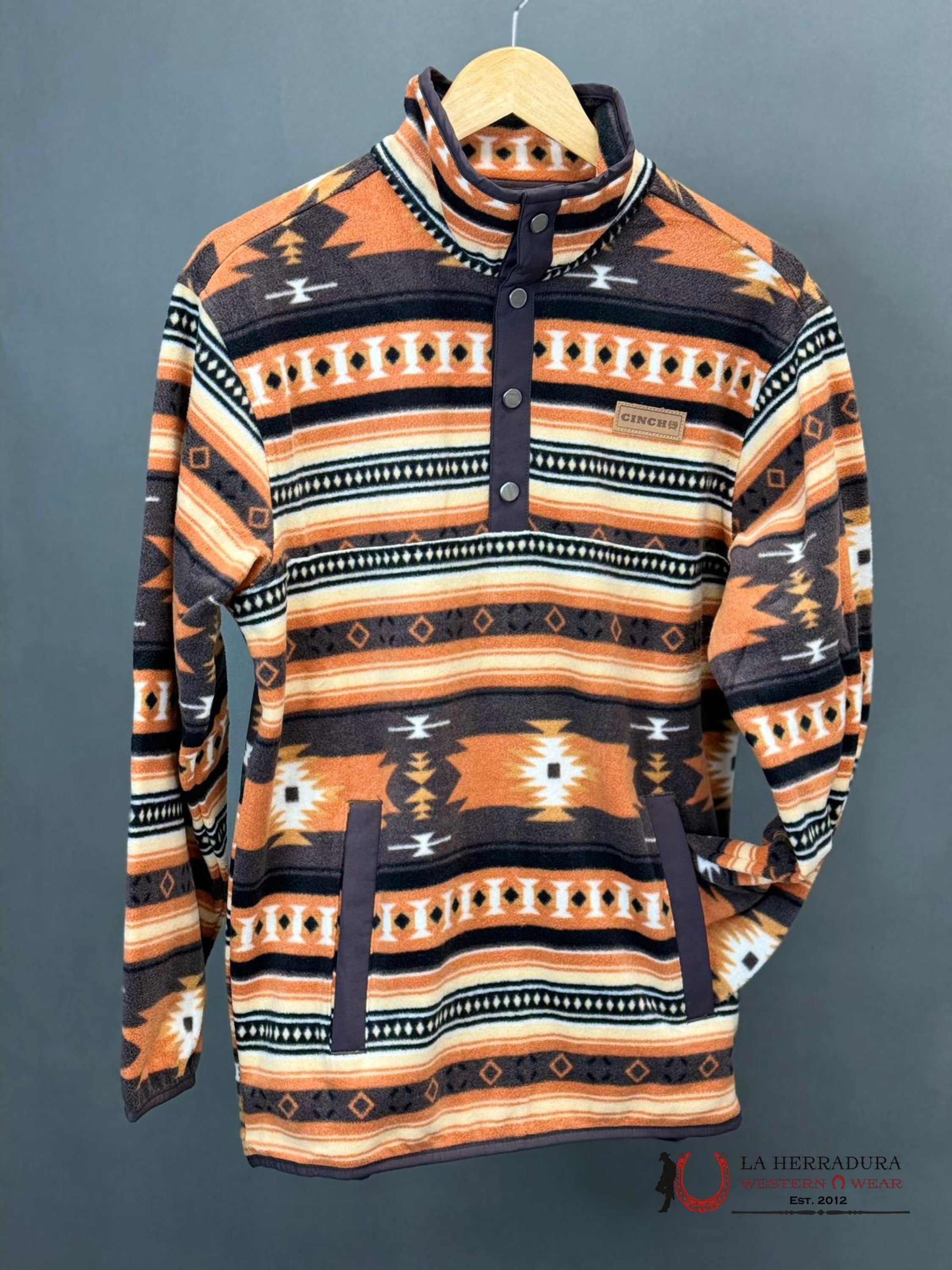 Cinch Mens Burnt Orange Brown Aztec Pull Over Ropa Hombres