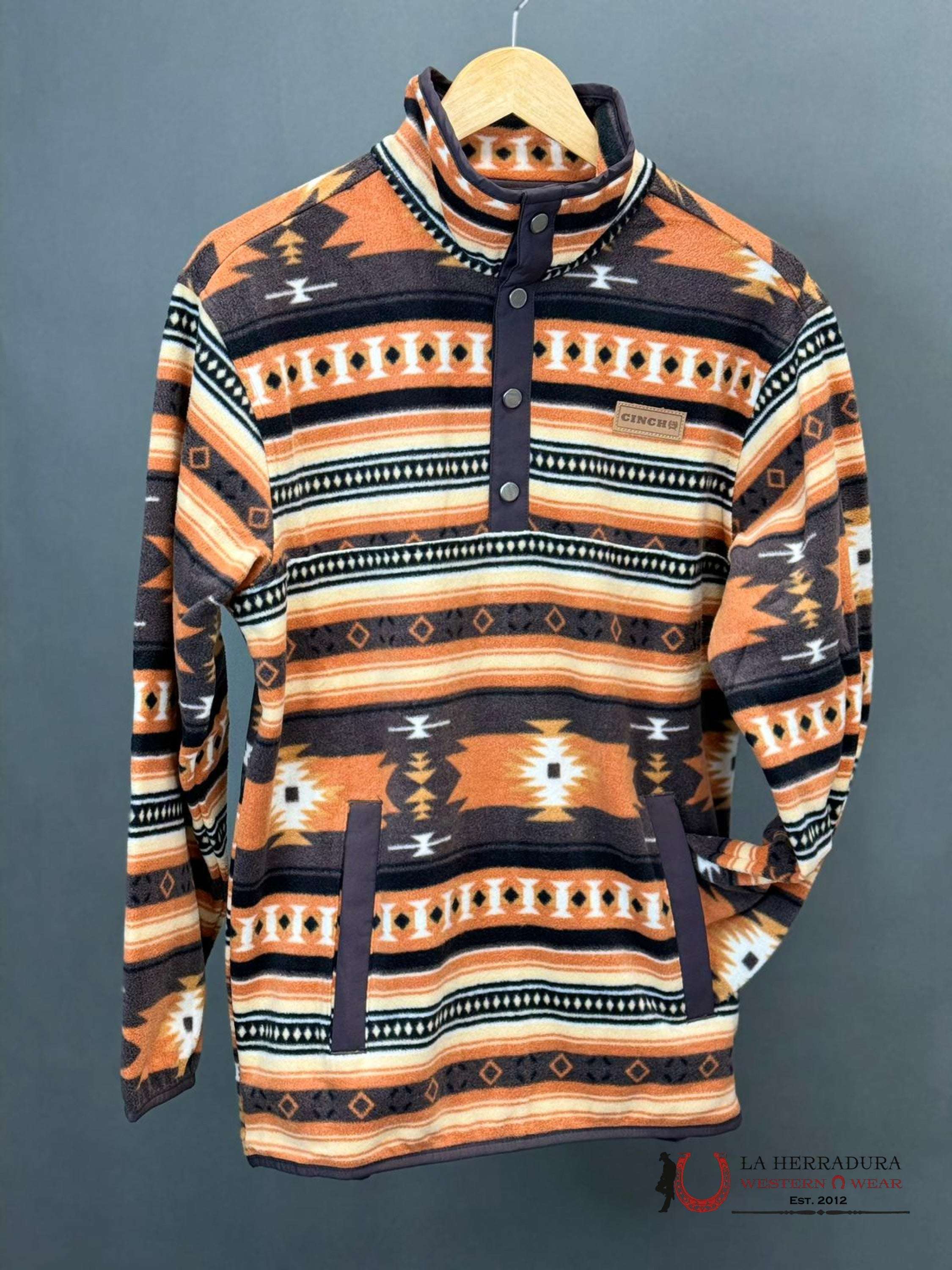 Cinch Mens Burnt Orange Brown Aztec Pull Over Ropa Hombres