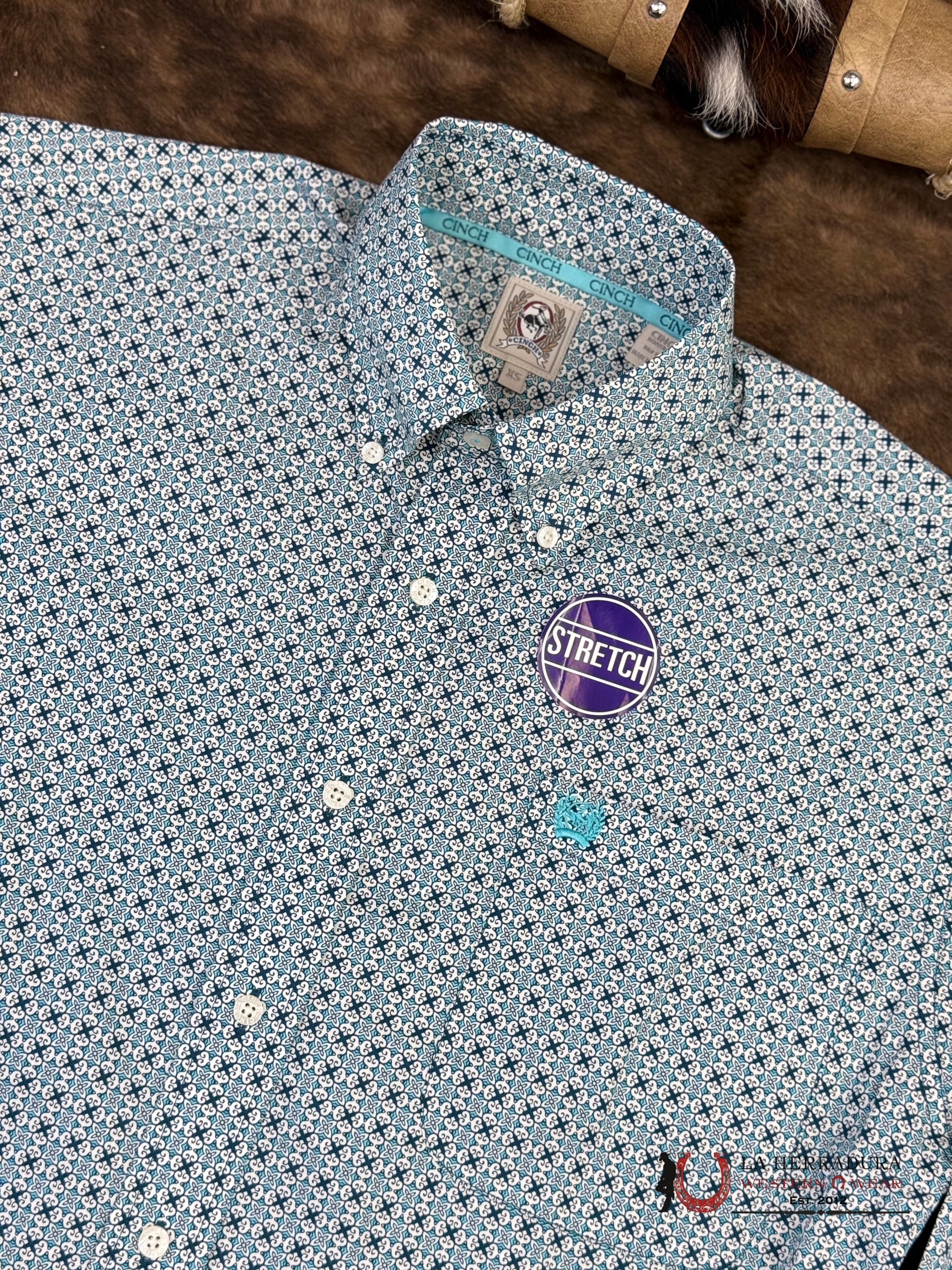 Cinch Men’s Cream Blue With Floral Print Long Sleeve Shirt - 5901 ROPA HOMBRES