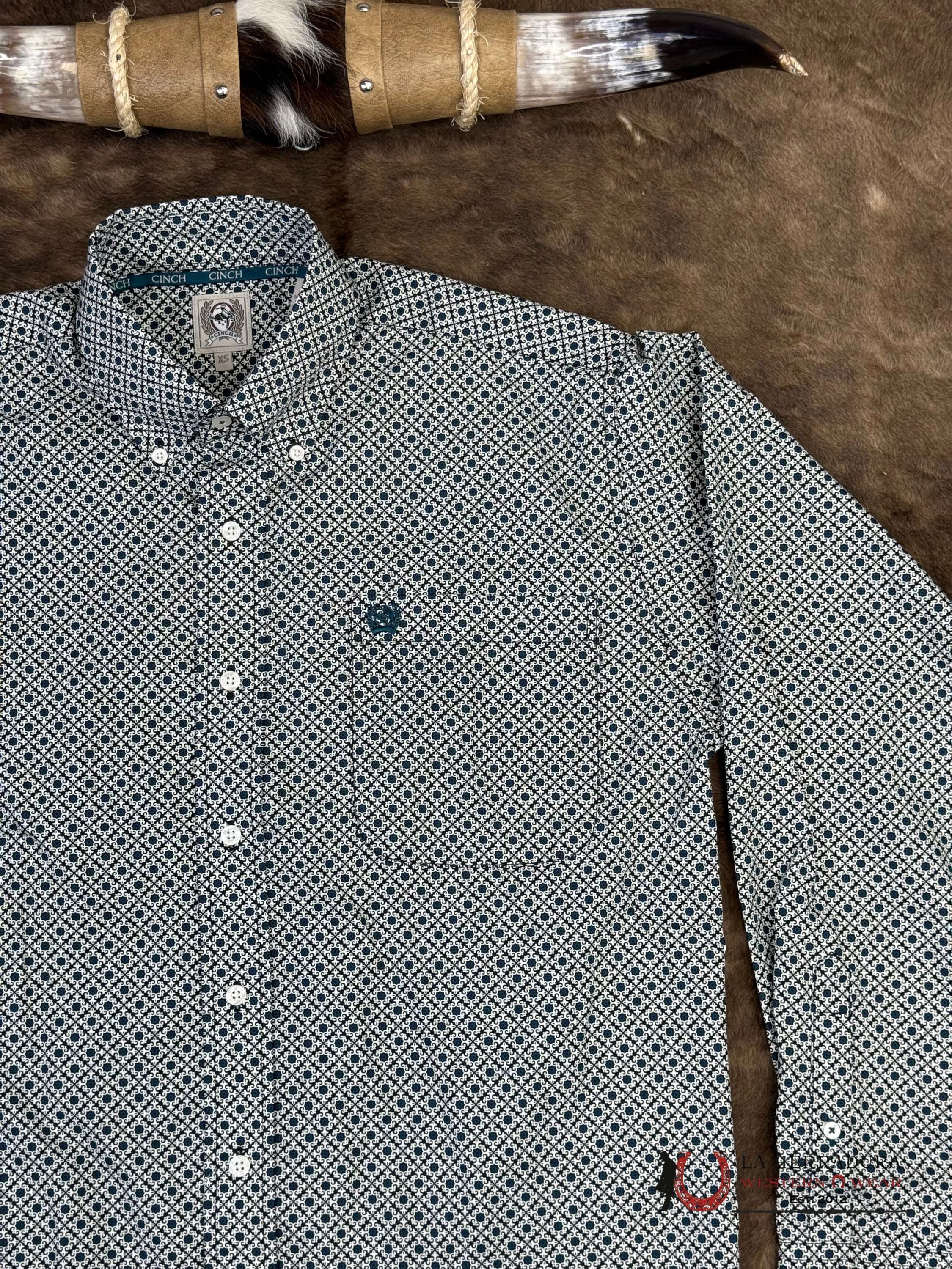 Cinch Men’s Cream With Dark Blue With Floral Print Long Sleeve Shirt - 5909 ROPA HOMBRES