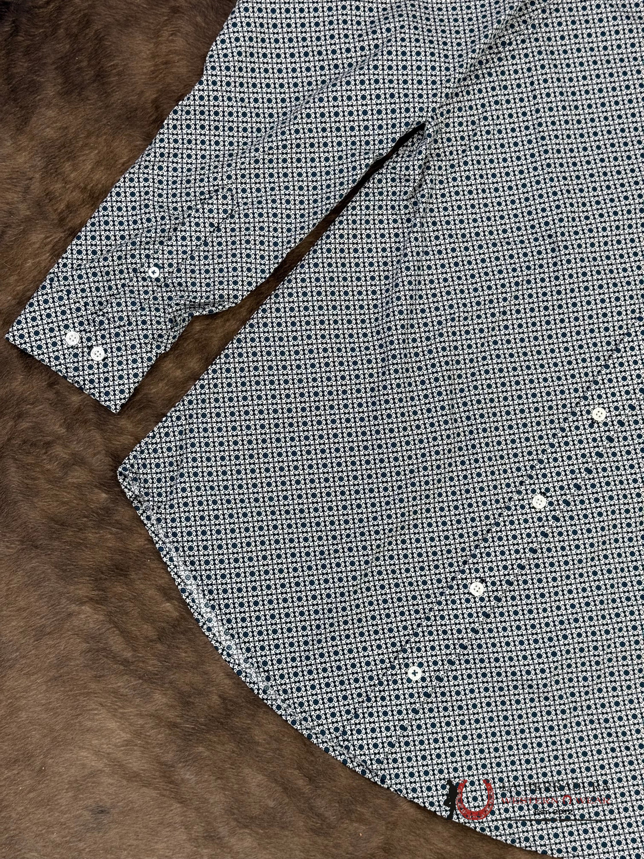 Cinch Men’s Cream With Dark Blue With Floral Print Long Sleeve Shirt - 5909 ROPA HOMBRES