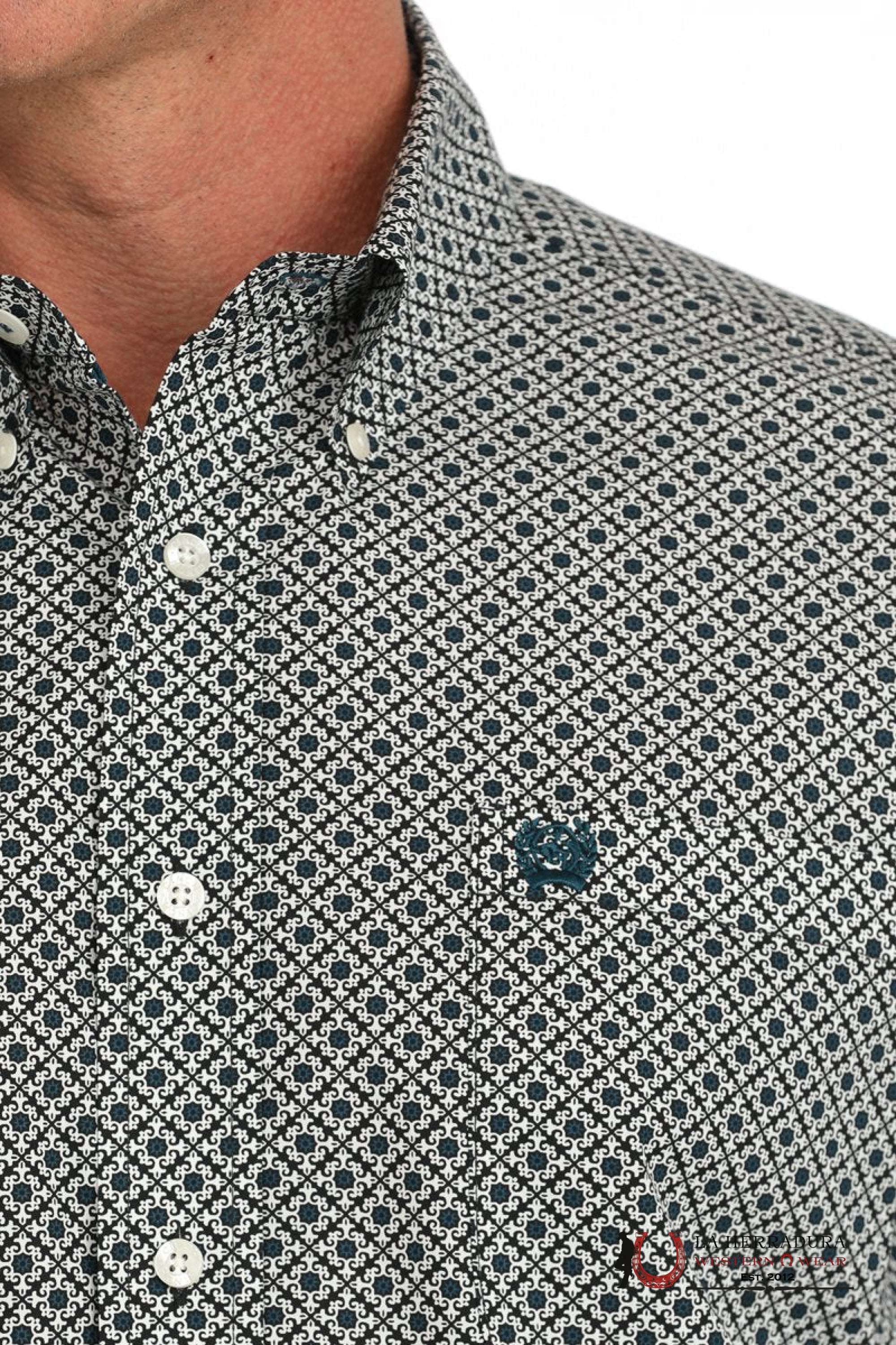 Cinch Men’s Cream With Dark Blue With Floral Print Long Sleeve Shirt - 5909 ROPA HOMBRES