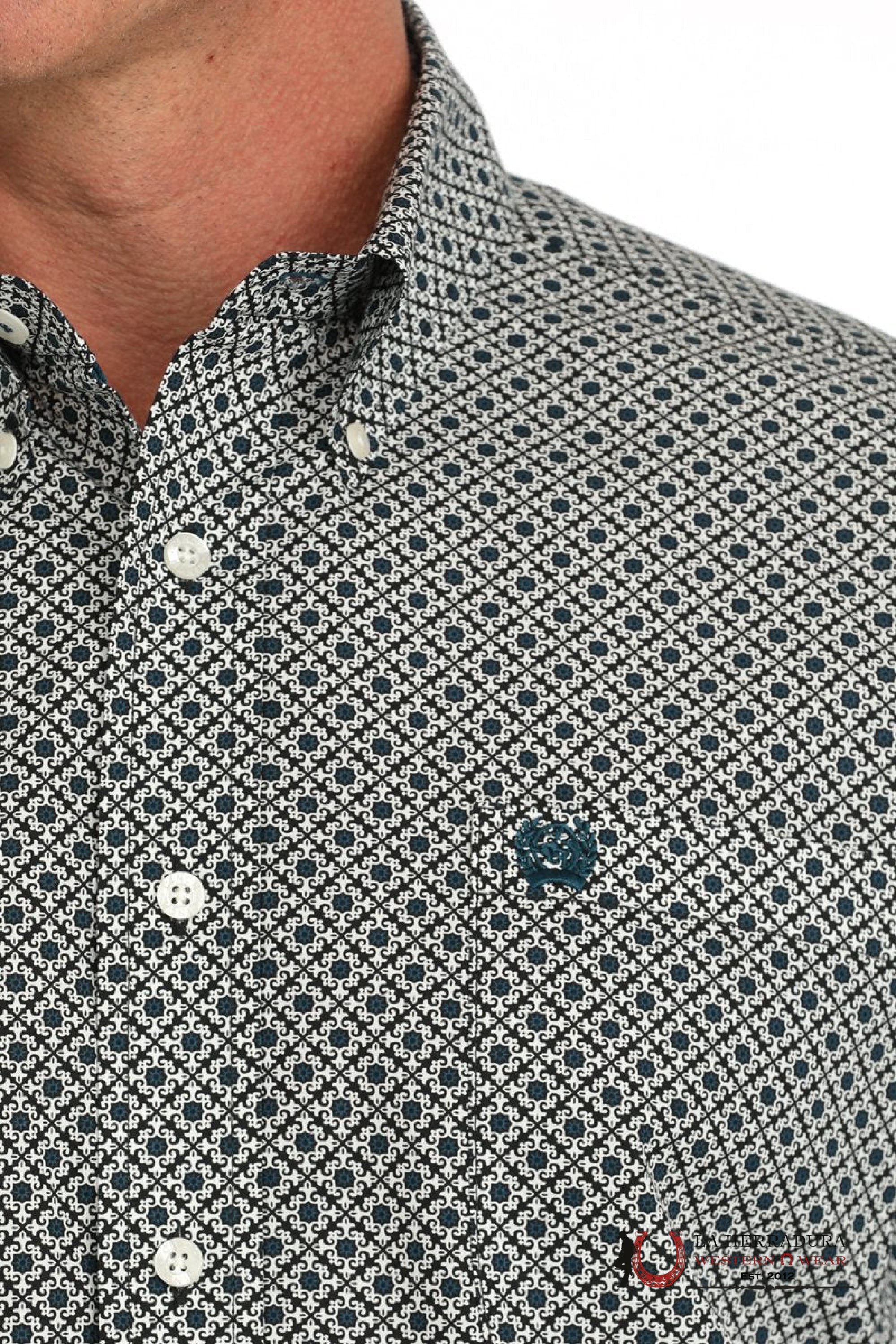 Cinch Men’s Cream With Dark Blue With Floral Print Long Sleeve Shirt - 5909 ROPA HOMBRES