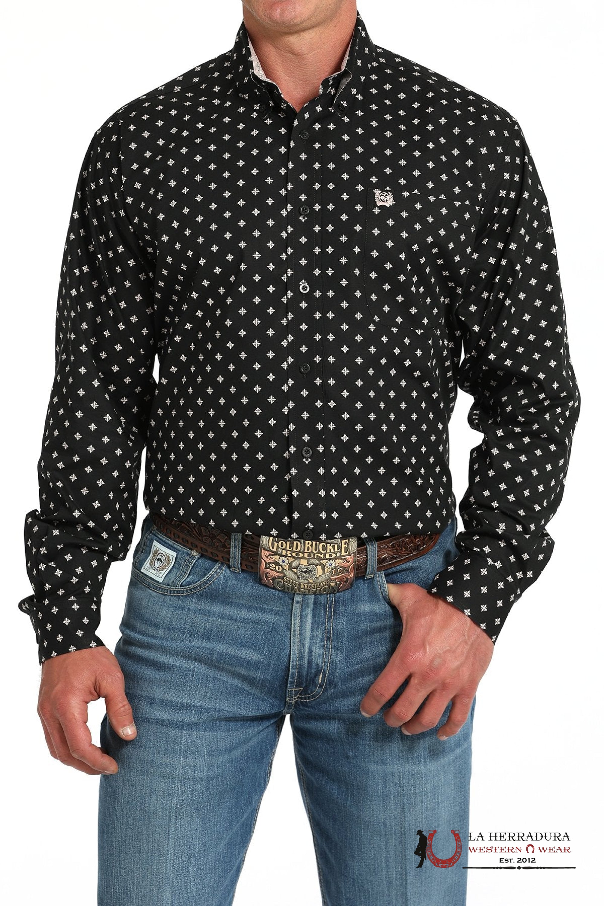 CINCH MEN’S GEOMETRIC PRINT BUTTON-DOWN WESTERN SHIRT - BLACK MTW1105915 ROPA HOMBRES