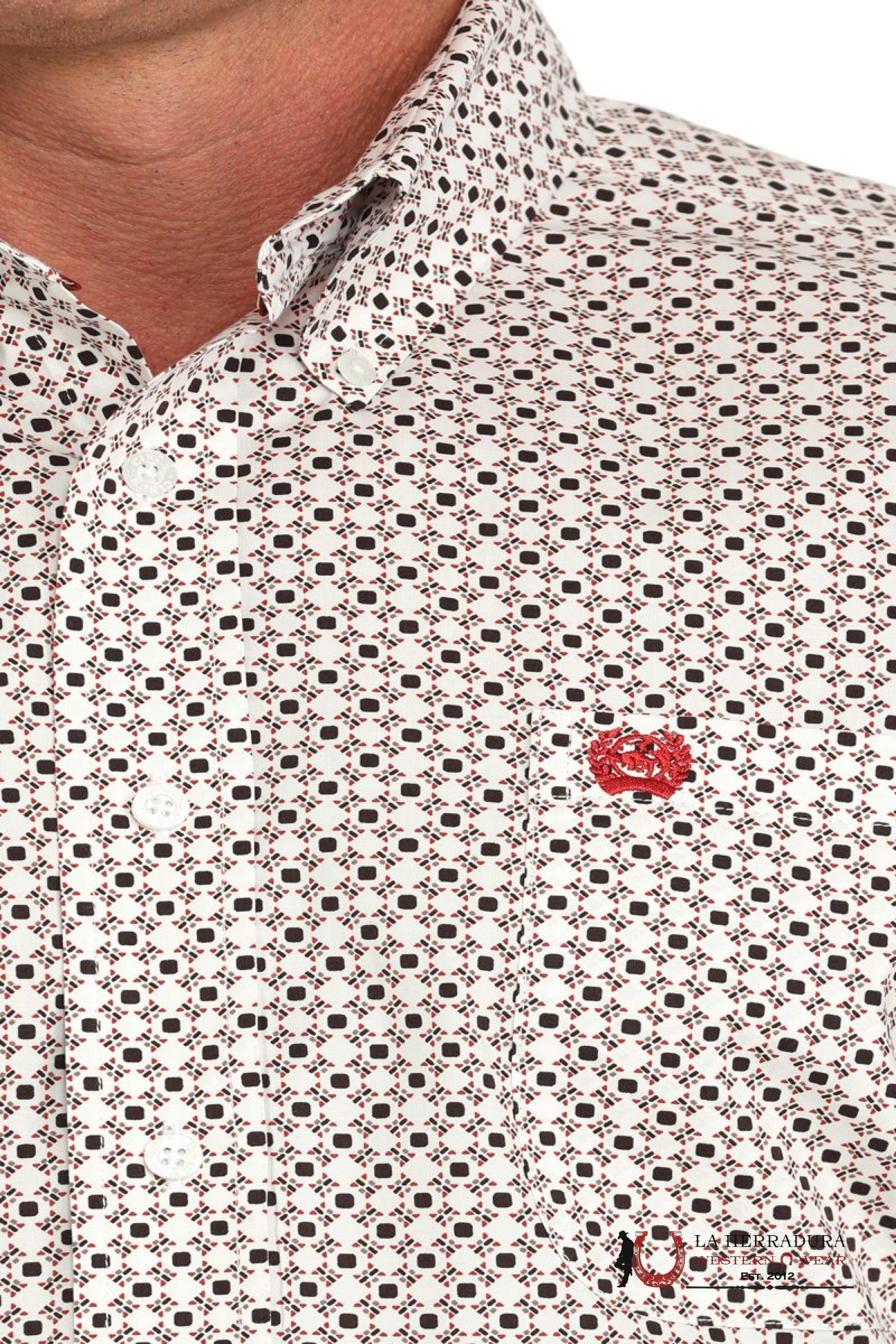 Cinch Men’s Geometric Print Button-Down Western Shirt- White - 5868 Ropa Hombres